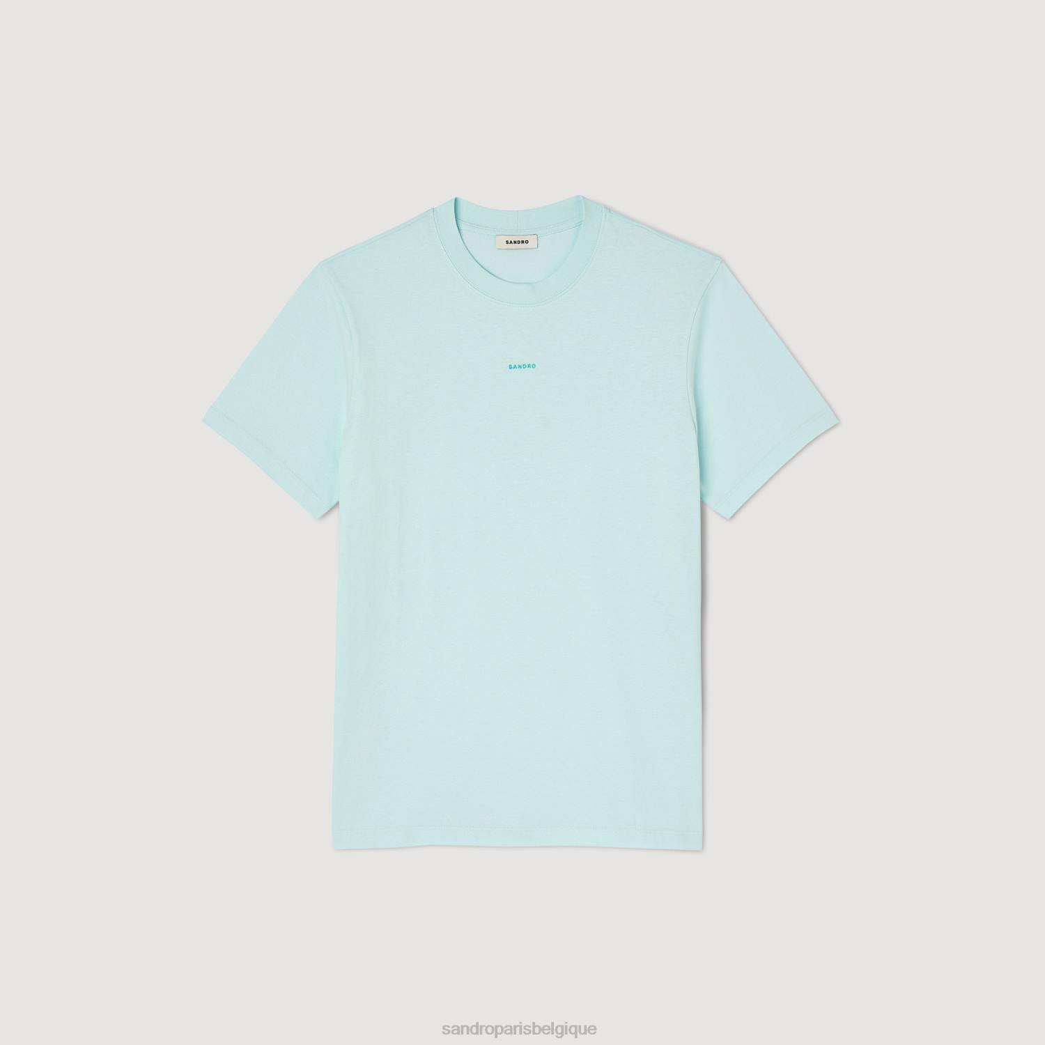 vêtements Sandro Paris t-shirt brodé bleu menthe Hommes XLXD713