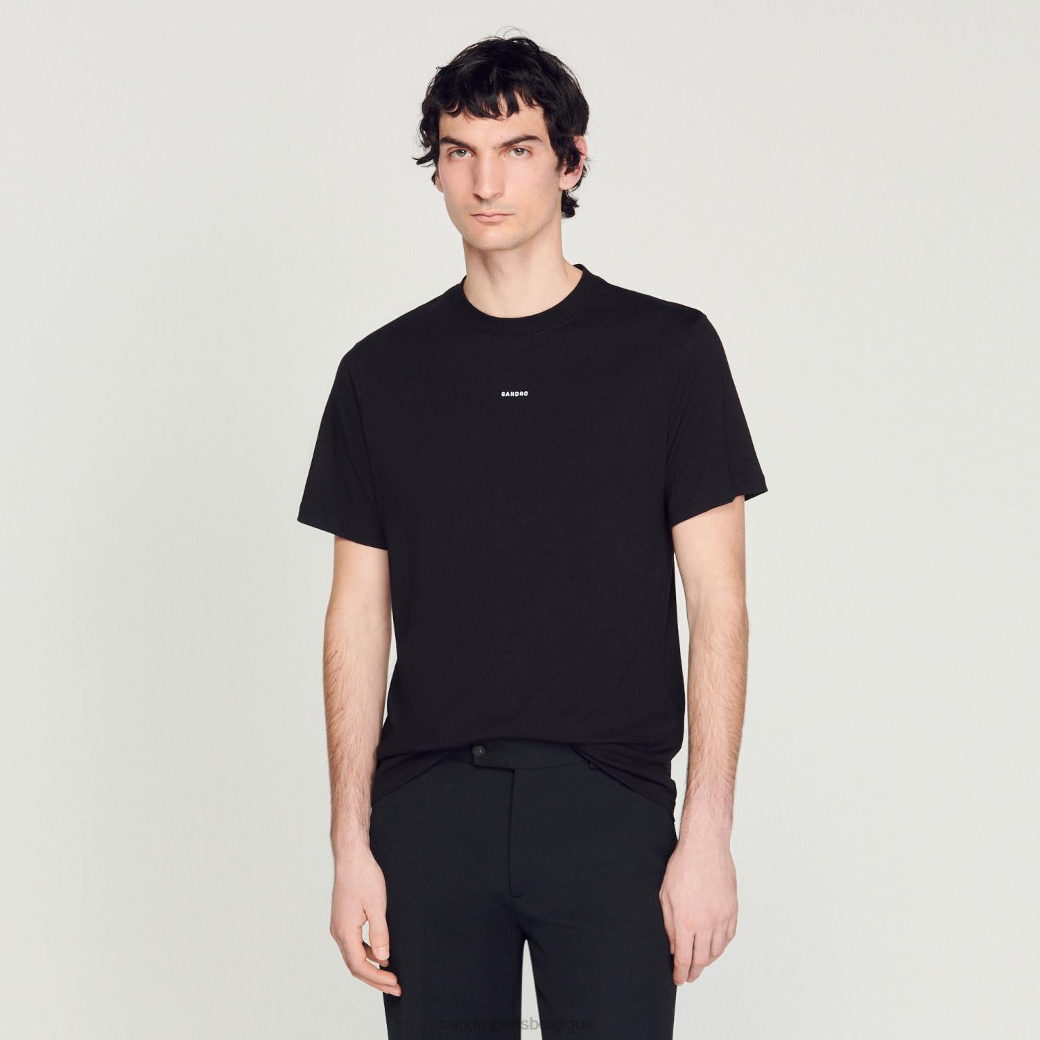 vêtements Sandro Paris t-shirt brodé noir Hommes XLXD711