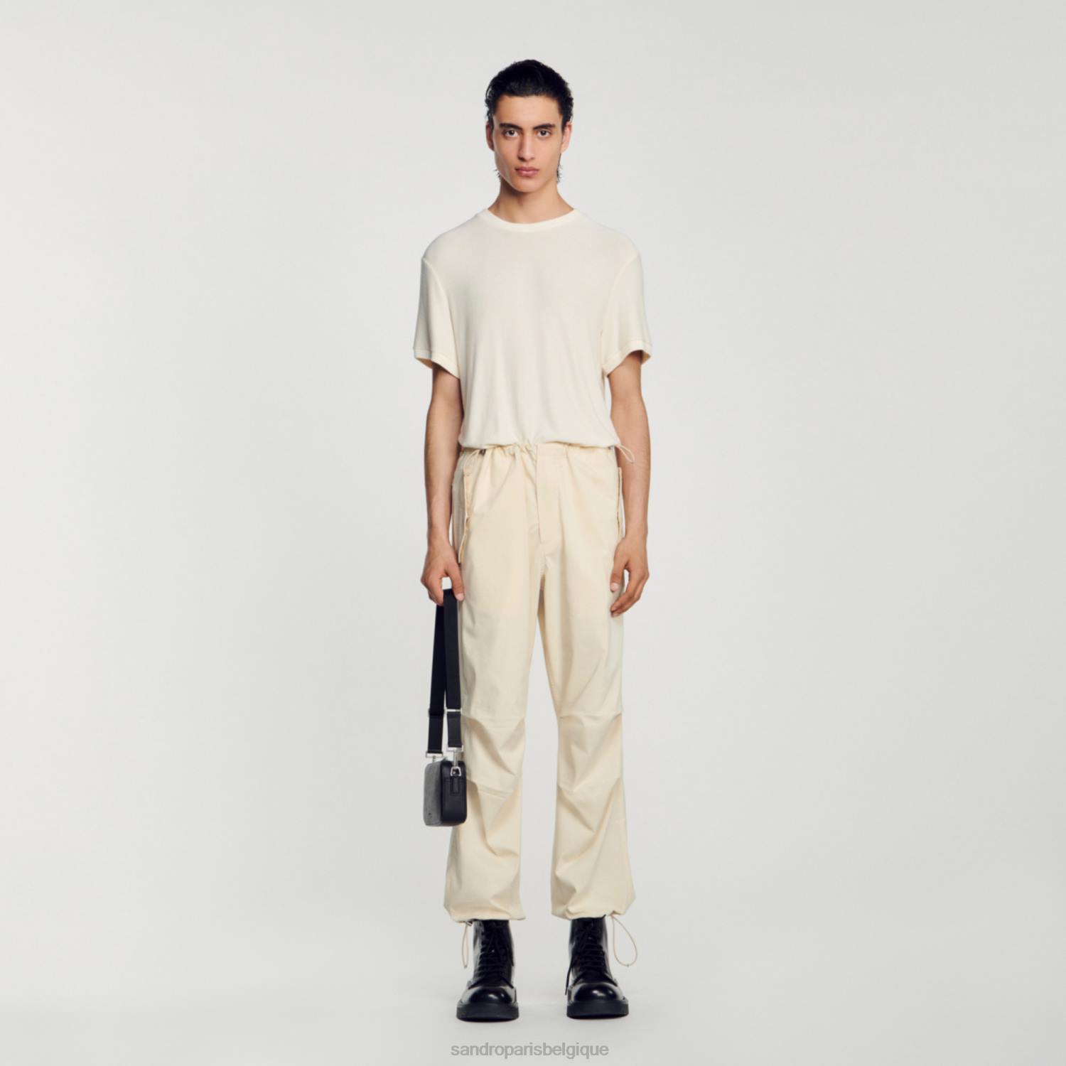 vêtements Sandro Paris t-shirt à col rond écru Hommes XLXD585