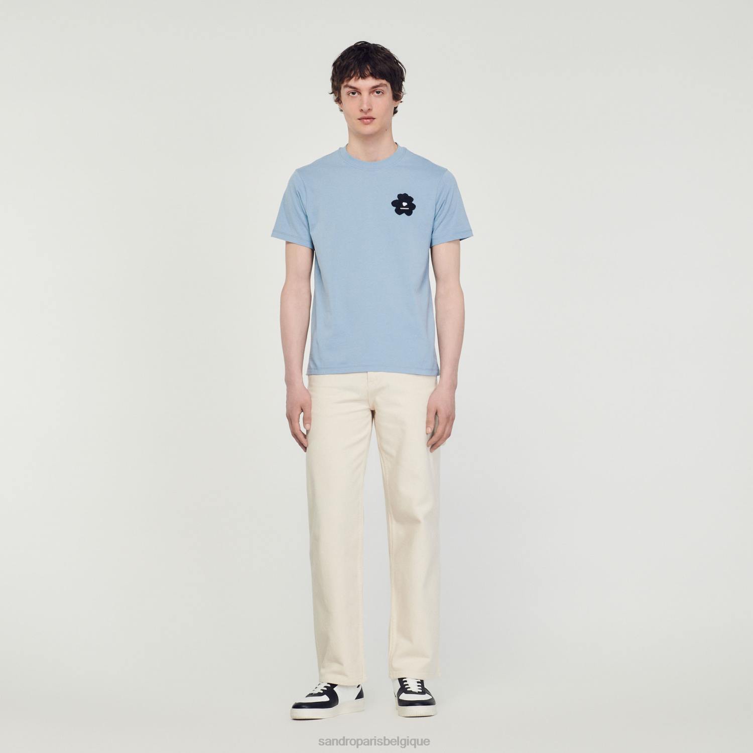 vêtements Sandro Paris t-shirt à empiècement fleuri bleu Hommes XLXD719