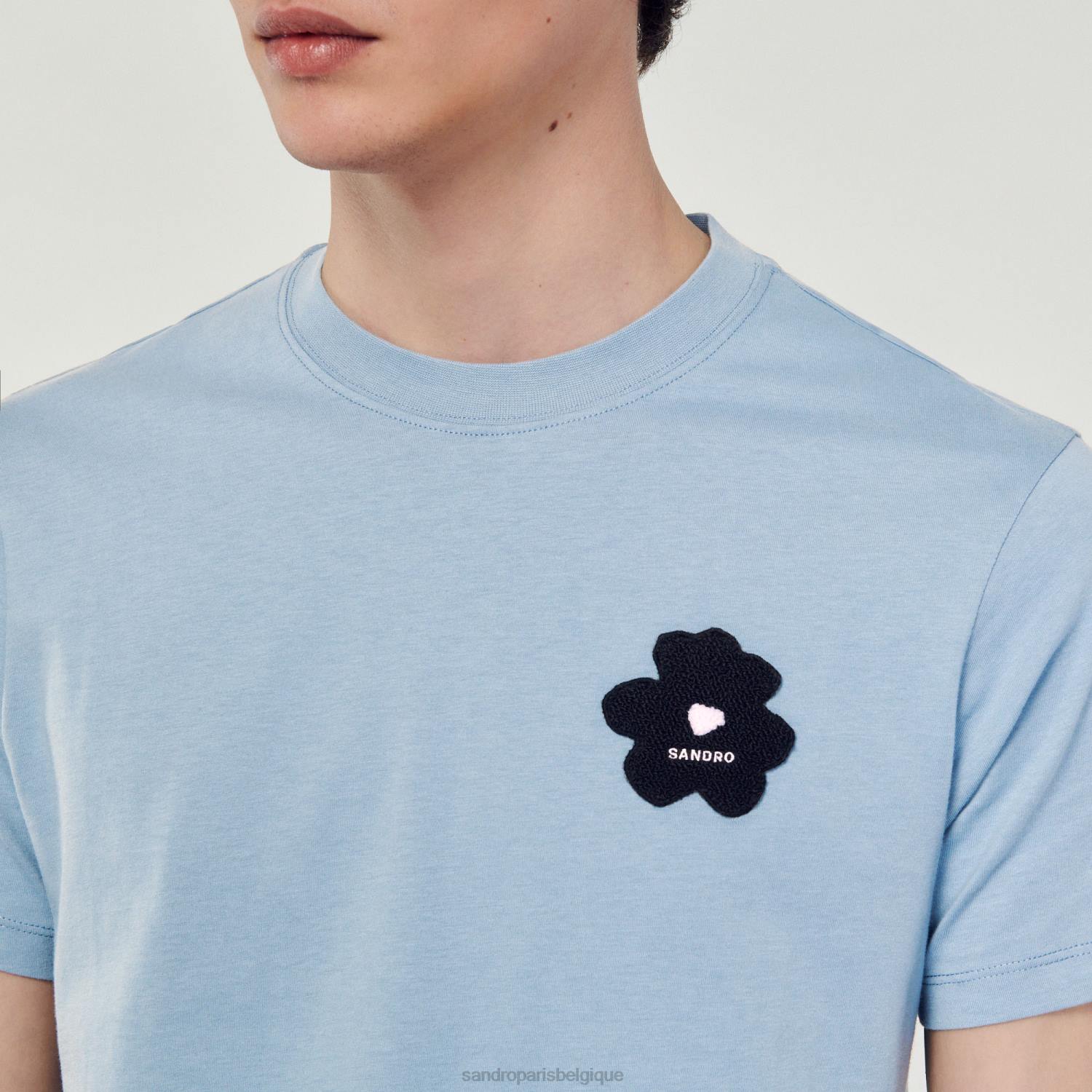 vêtements Sandro Paris t-shirt à empiècement fleuri bleu Hommes XLXD719