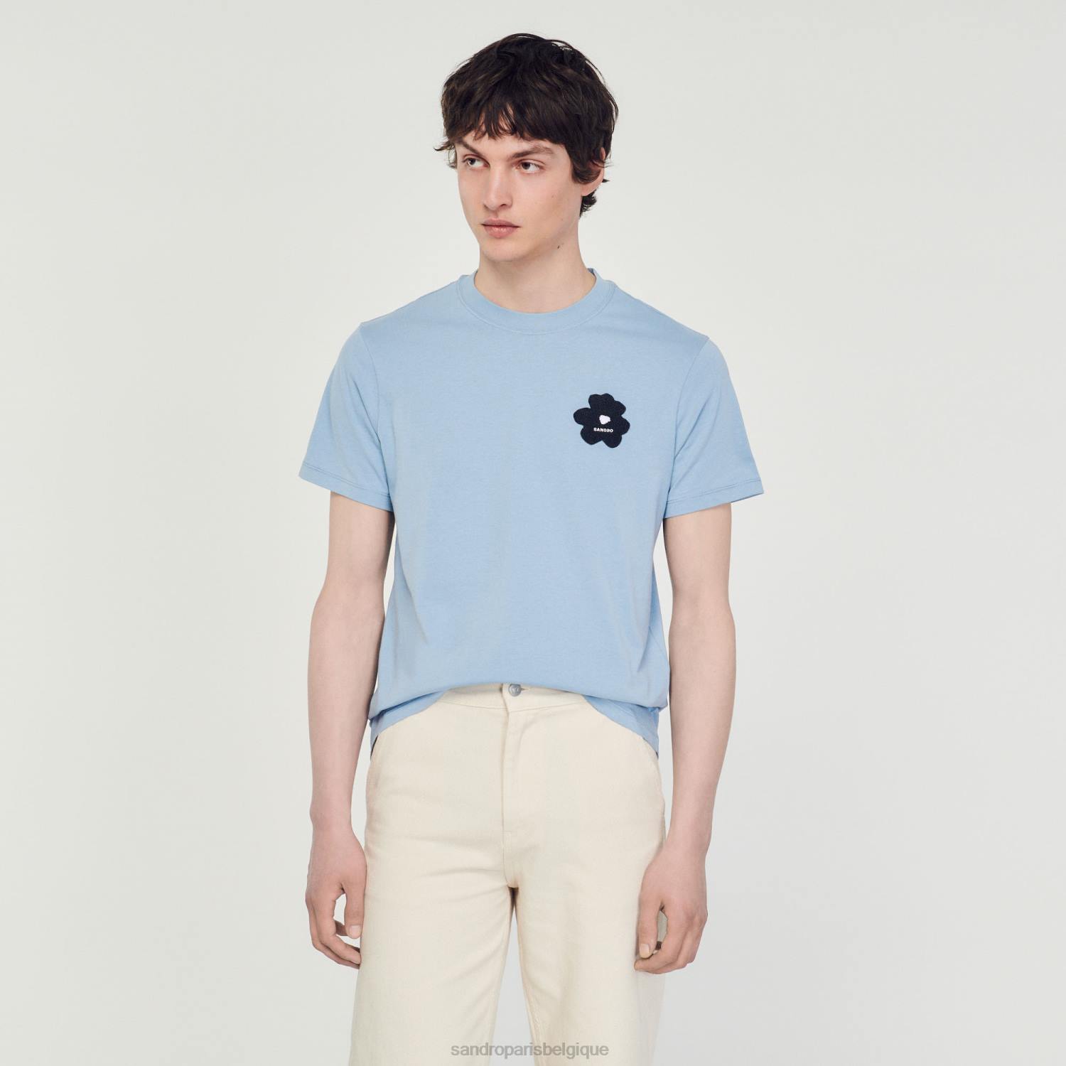 vêtements Sandro Paris t-shirt à empiècement fleuri bleu Hommes XLXD719