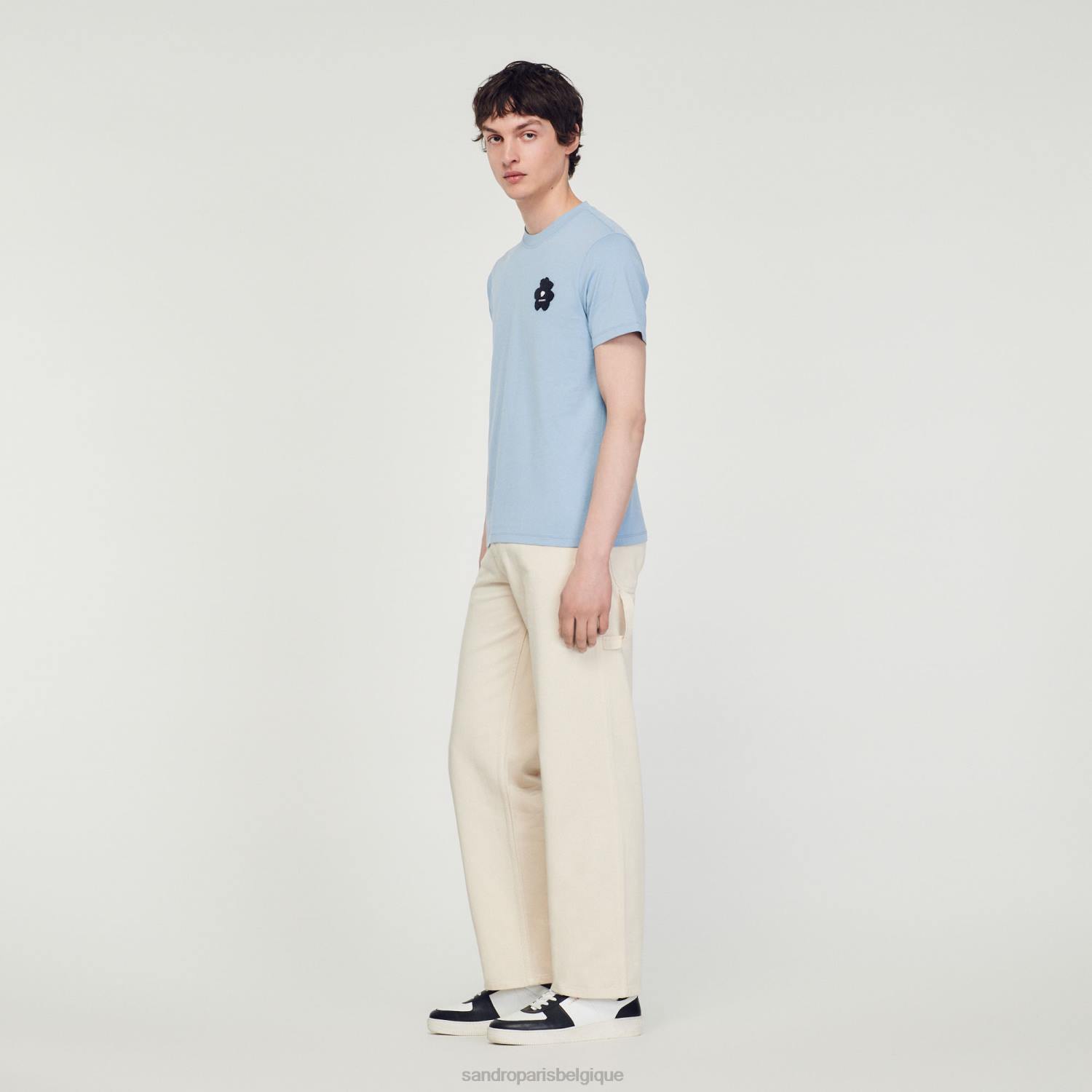 vêtements Sandro Paris t-shirt à empiècement fleuri bleu Hommes XLXD719