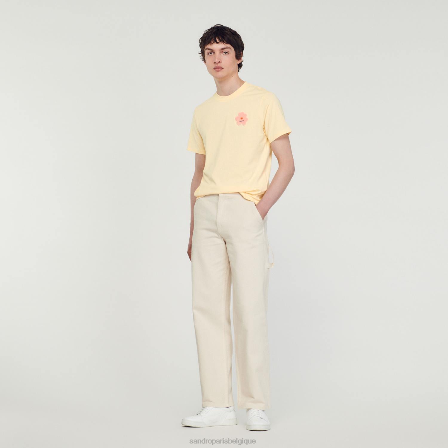 vêtements Sandro Paris t-shirt à empiècement fleuri crème Hommes XLXD720