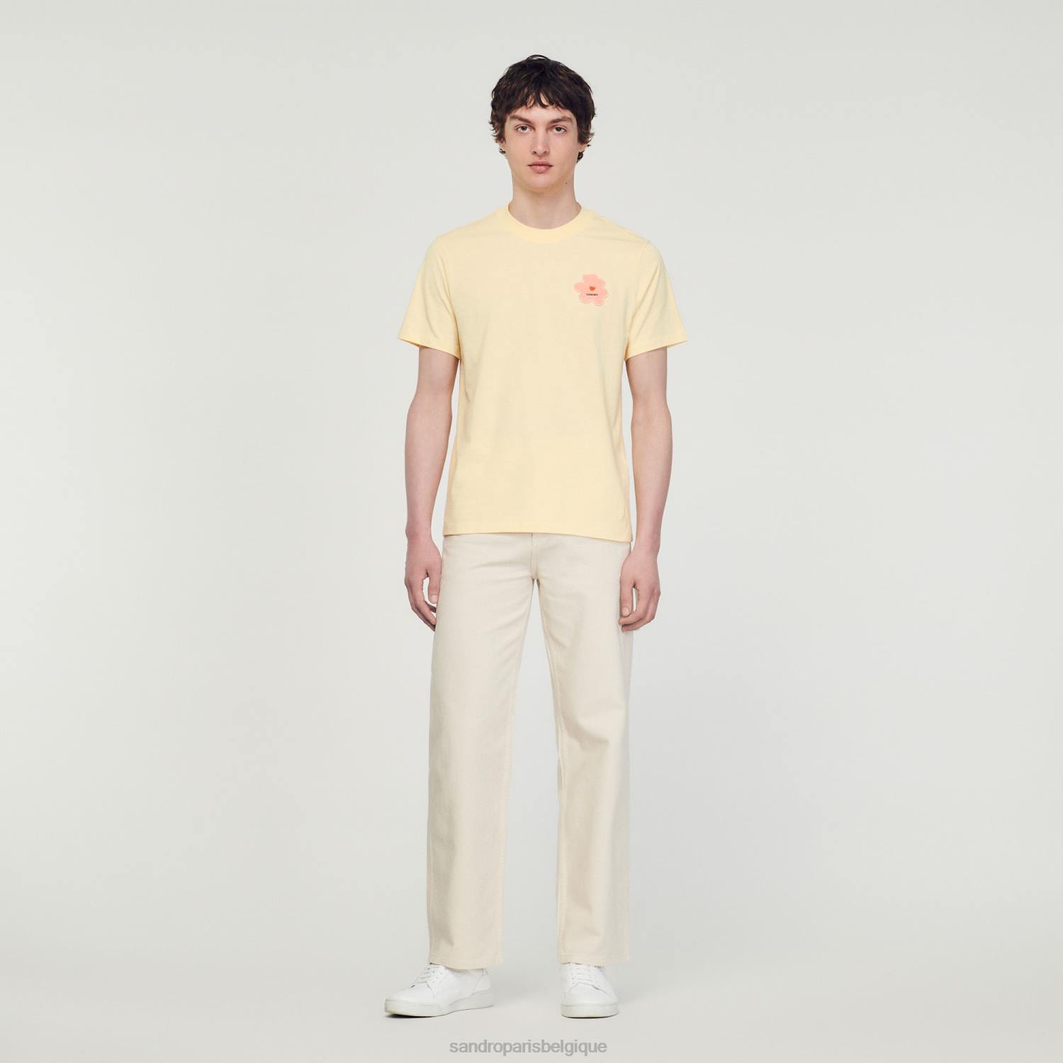 vêtements Sandro Paris t-shirt à empiècement fleuri crème Hommes XLXD720