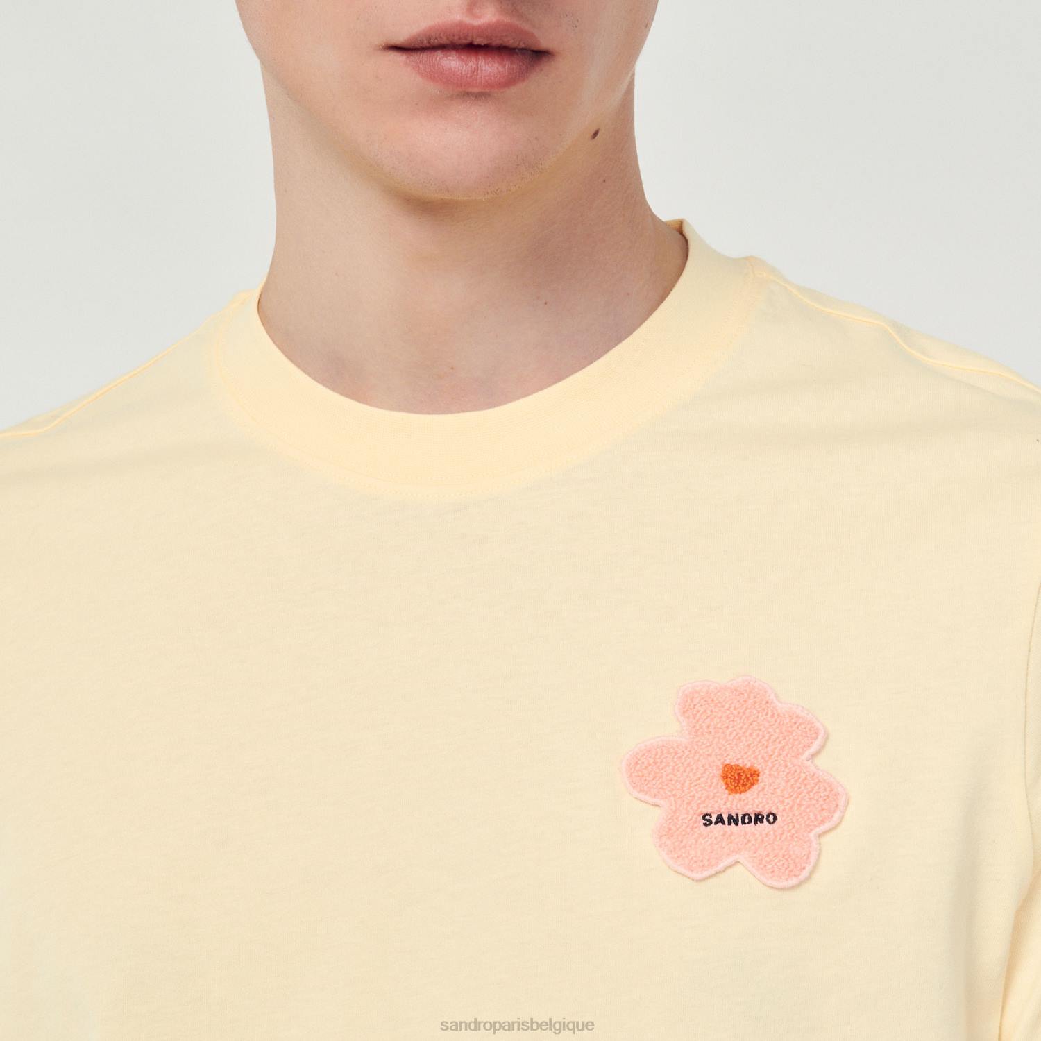 vêtements Sandro Paris t-shirt à empiècement fleuri crème Hommes XLXD720