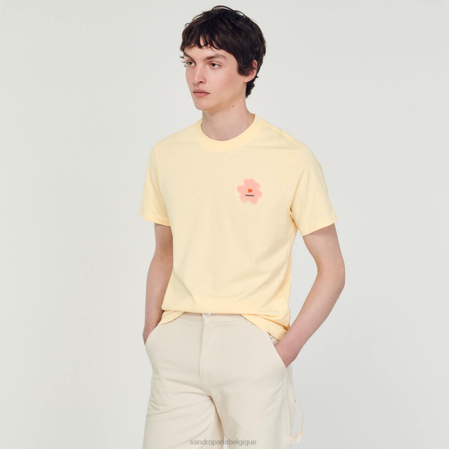 vêtements Sandro Paris t-shirt à empiècement fleuri crème Hommes XLXD720