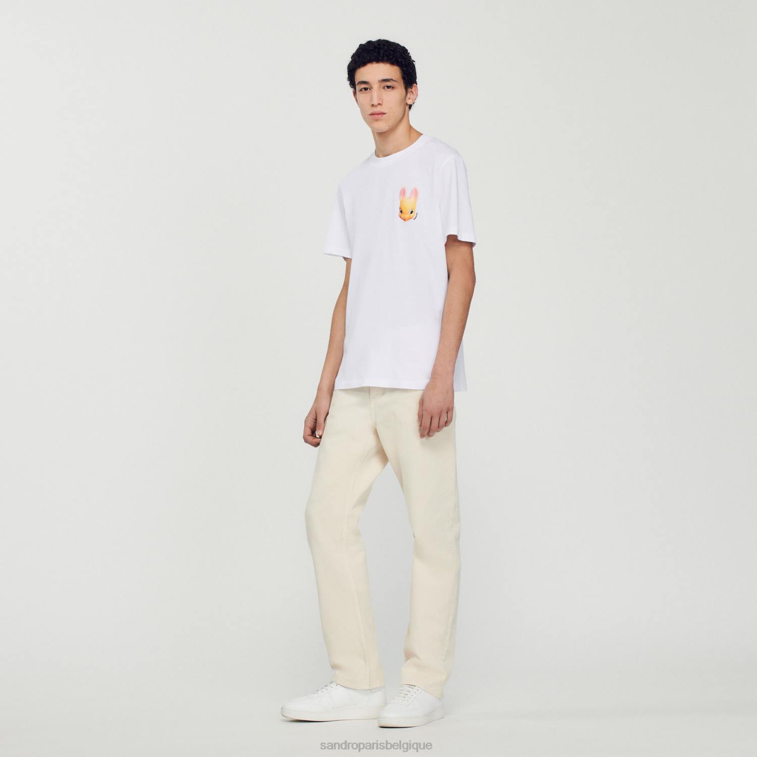 vêtements Sandro Paris t-shirt à imprimé lapin blanc Hommes XLXD750