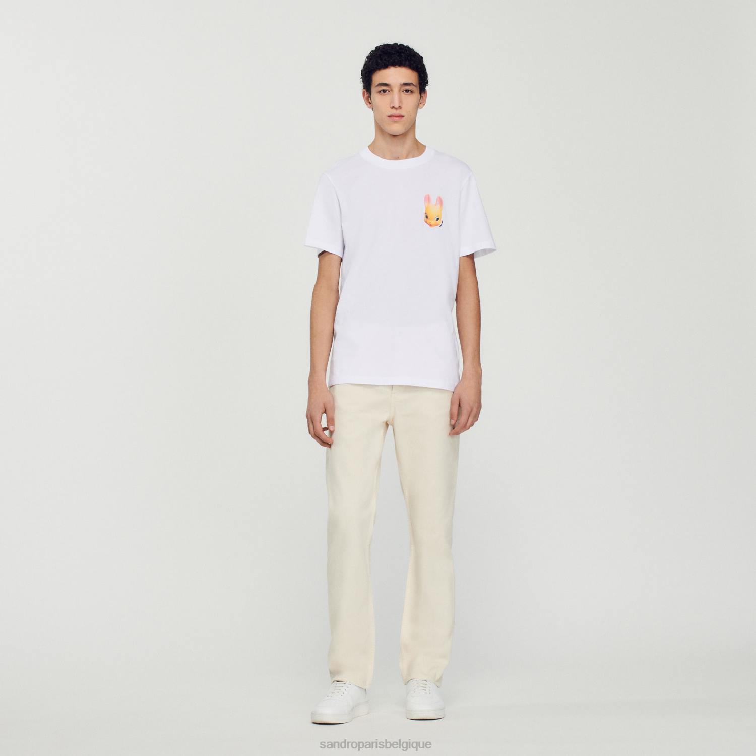vêtements Sandro Paris t-shirt à imprimé lapin blanc Hommes XLXD750