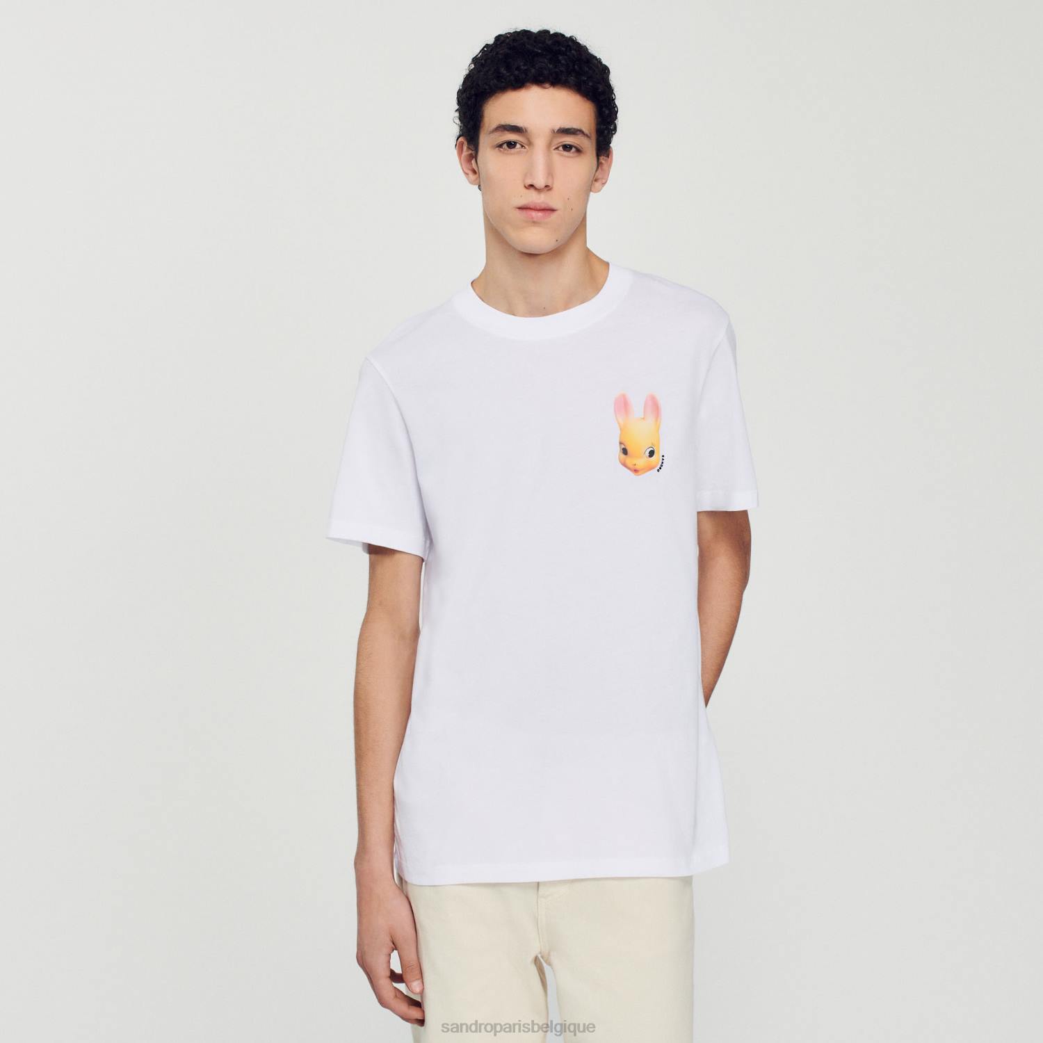 vêtements Sandro Paris t-shirt à imprimé lapin blanc Hommes XLXD750