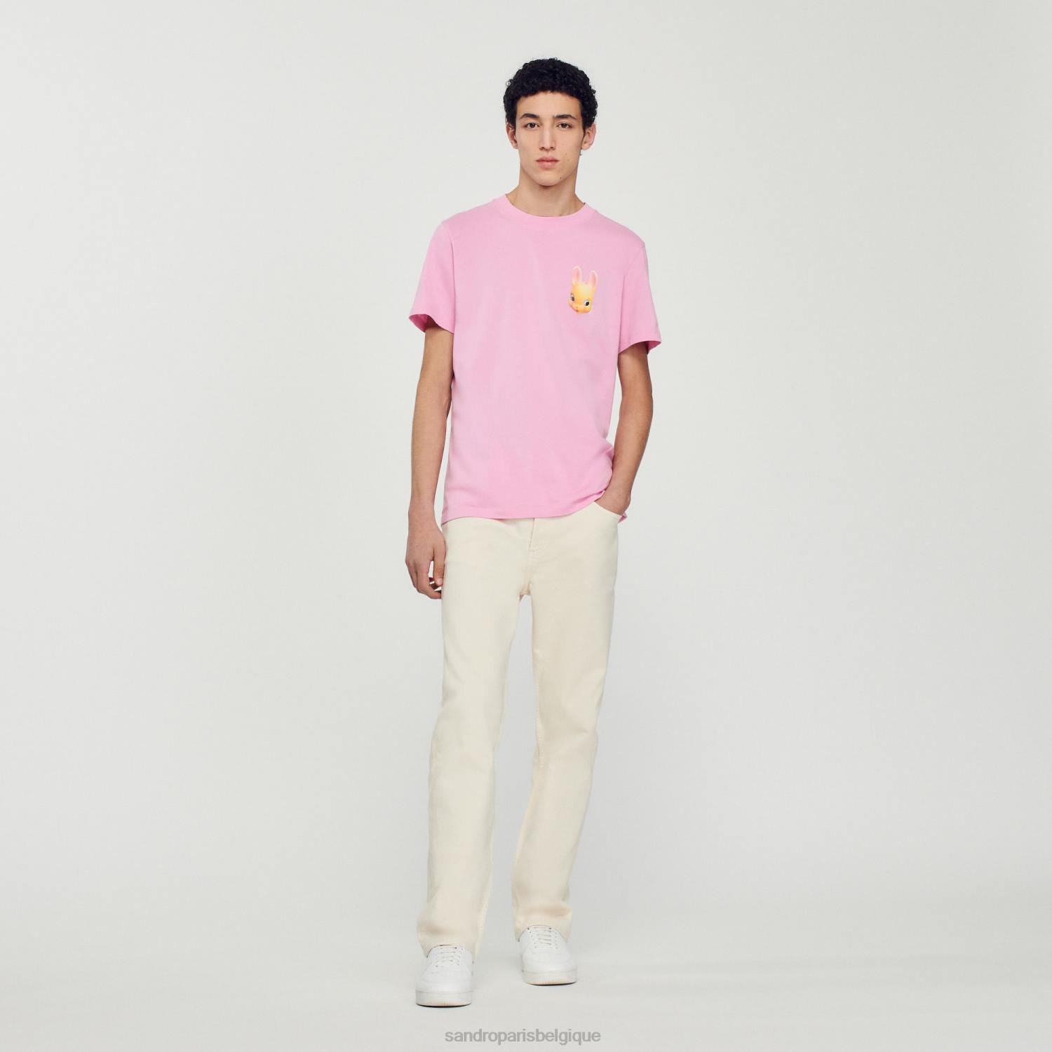 vêtements Sandro Paris t-shirt à imprimé lapin rose Hommes XLXD766