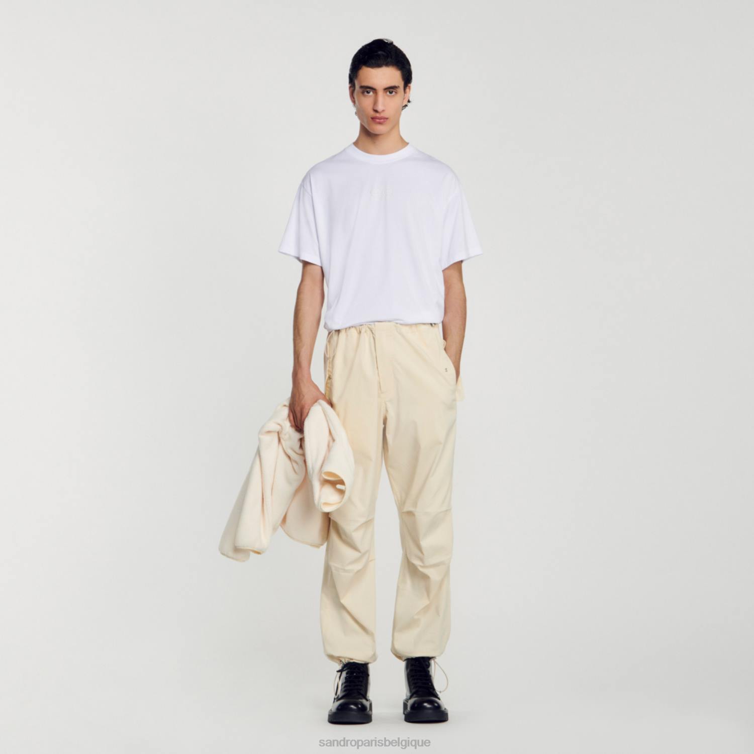 vêtements Sandro Paris t-shirt à logo en caoutchouc blanc Hommes XLXD806