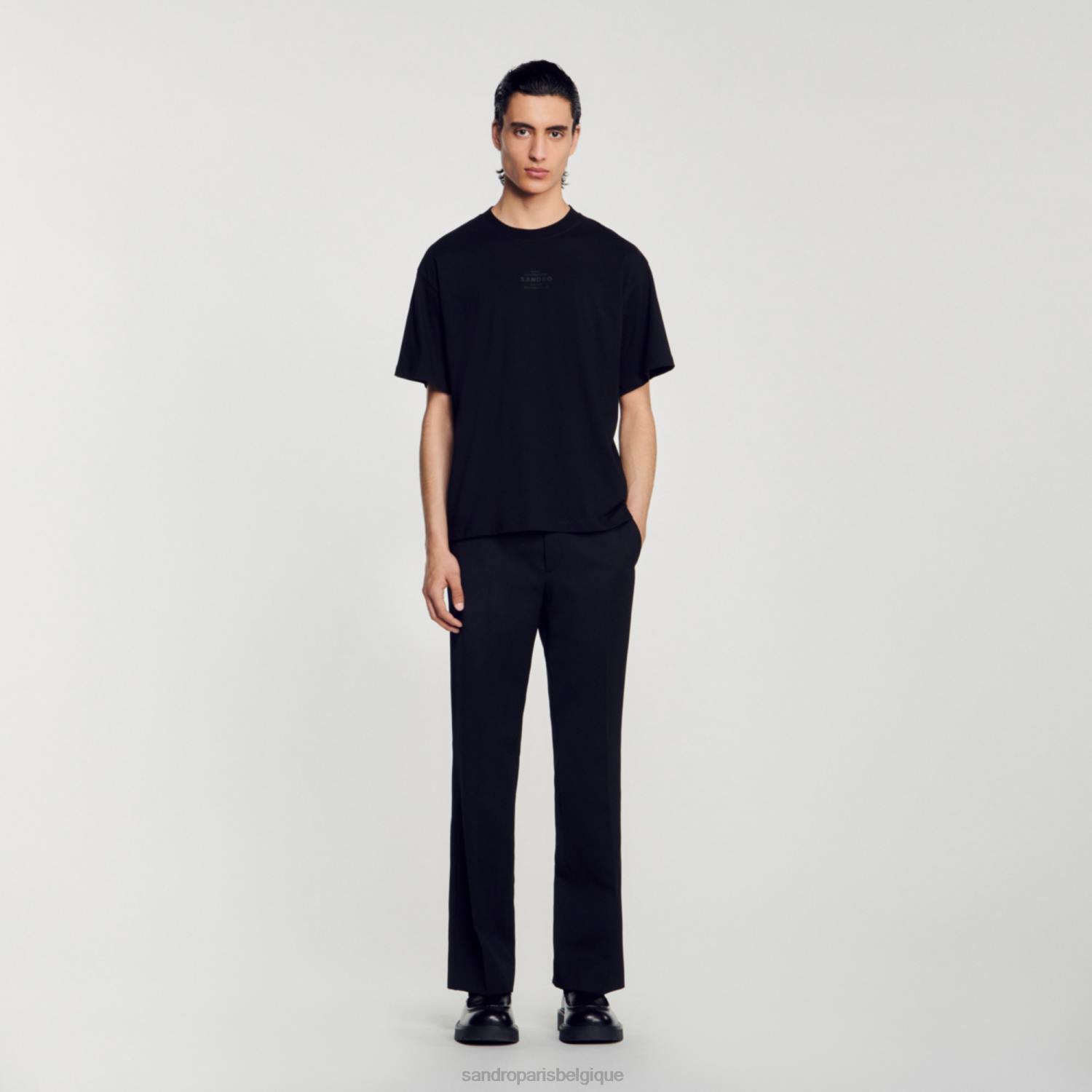 vêtements Sandro Paris t-shirt à logo en caoutchouc noir Hommes XLXD770
