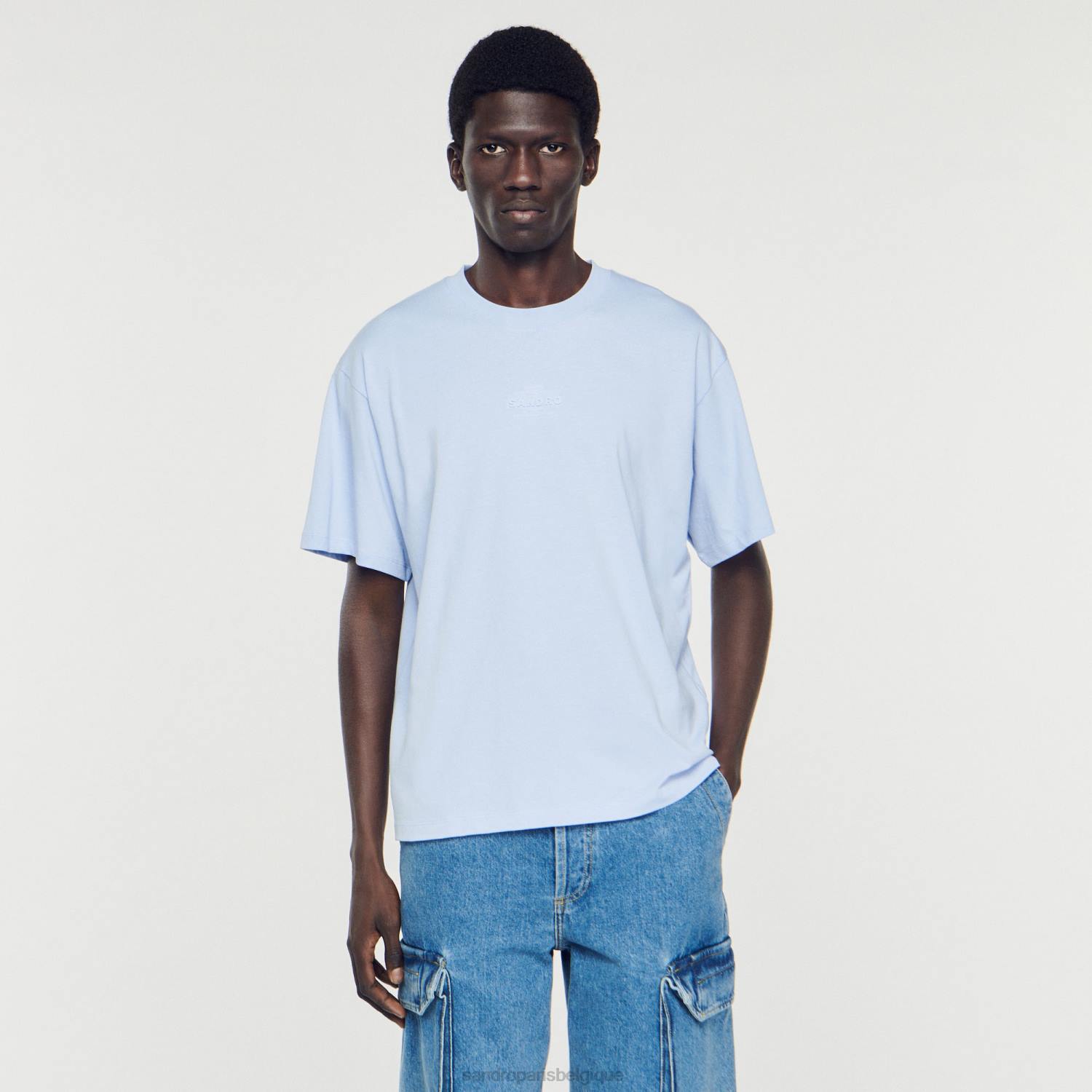 vêtements Sandro Paris t-shirt à logo en caoutchouc une couleur Hommes XLXD739