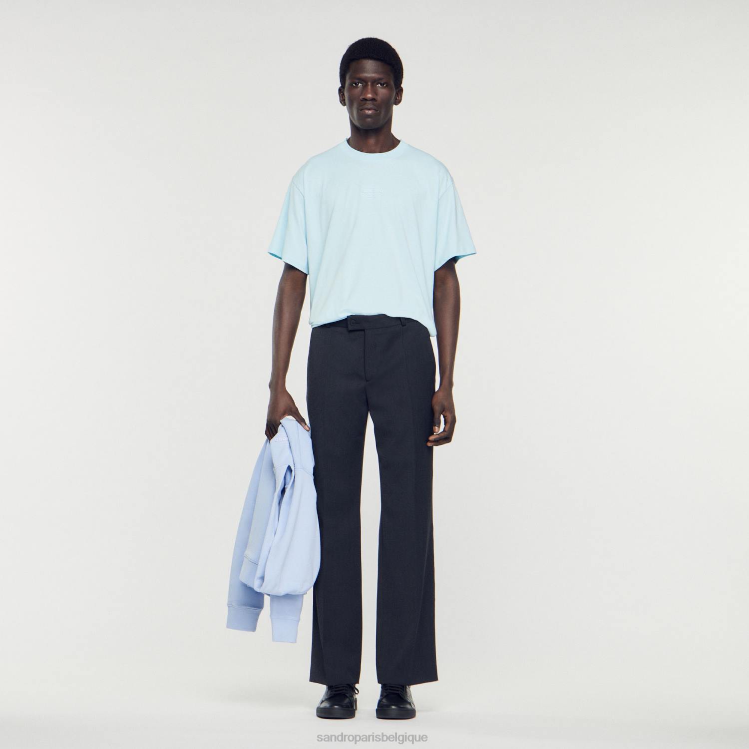 vêtements Sandro Paris t-shirt à logo en caoutchouc une couleur Hommes XLXD804