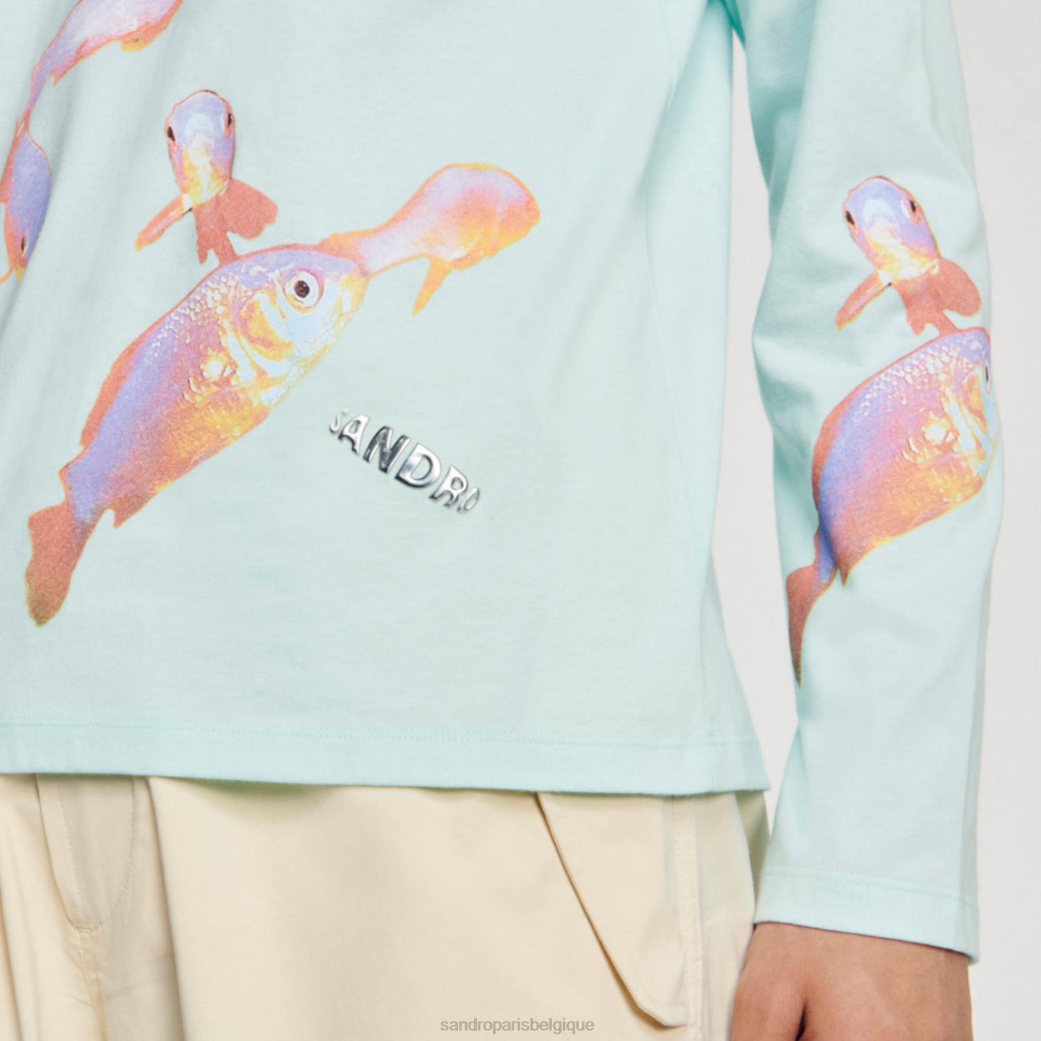 vêtements Sandro Paris t-shirt poisson bleu menthe Hommes XLXD663