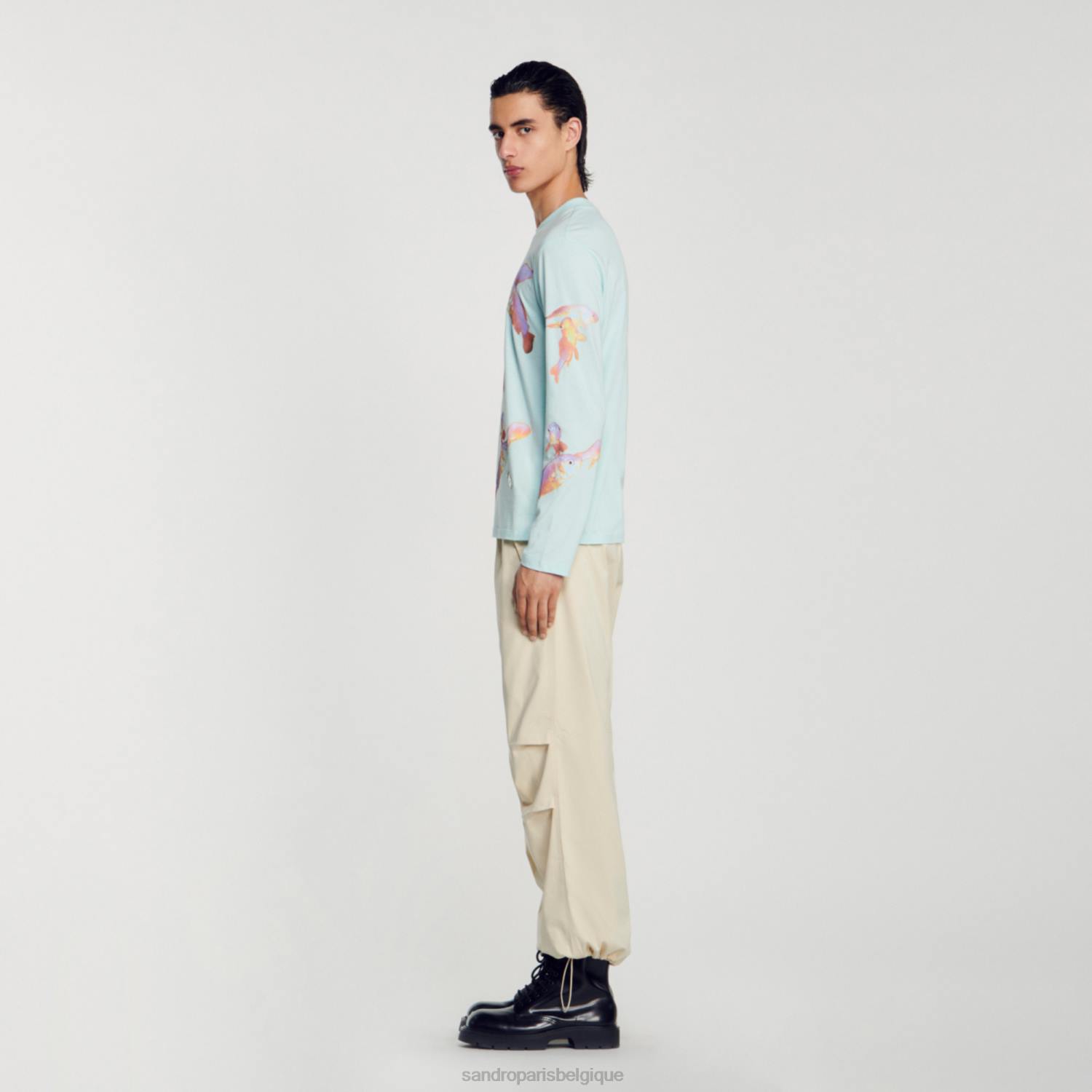 vêtements Sandro Paris t-shirt poisson bleu menthe Hommes XLXD663
