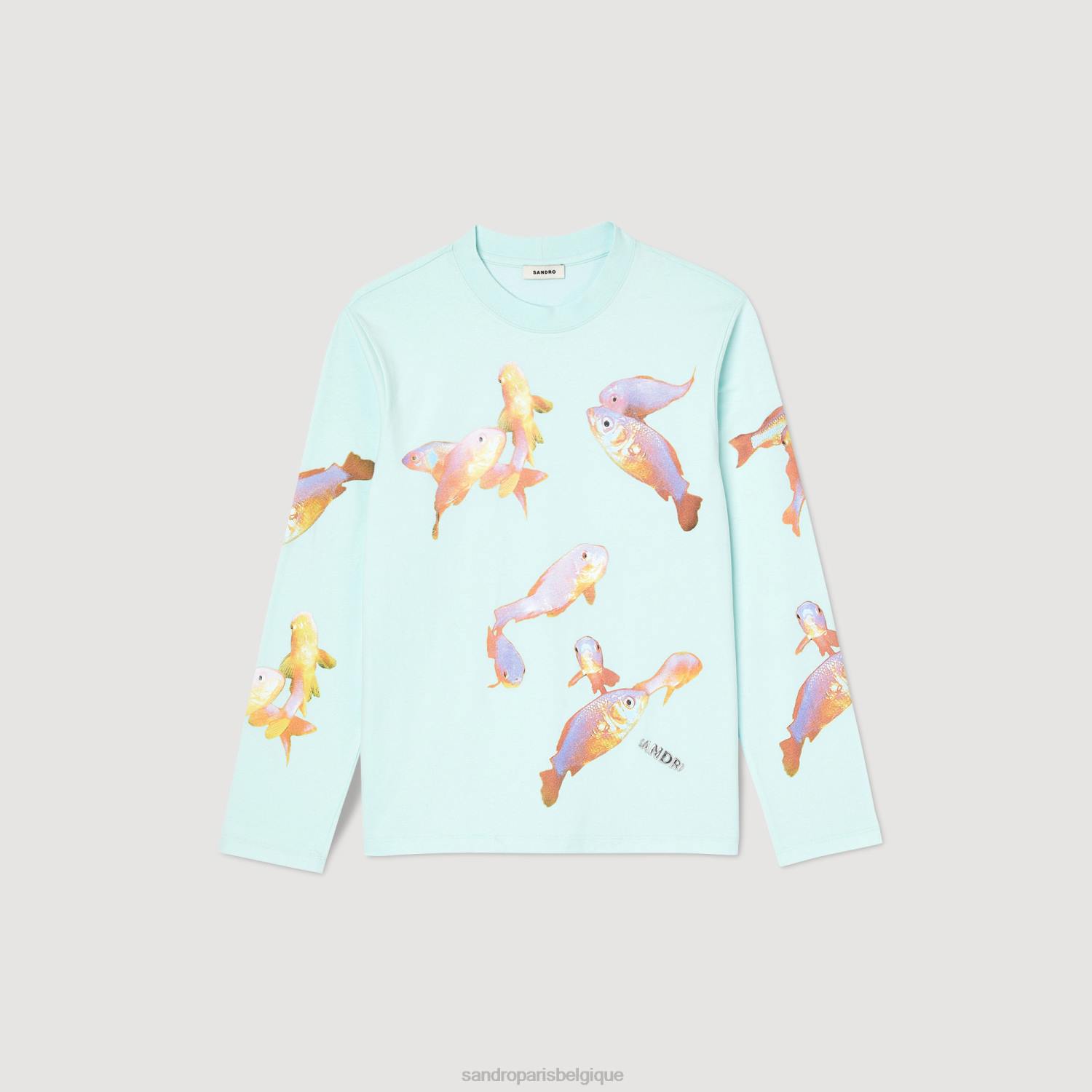 vêtements Sandro Paris t-shirt poisson bleu menthe Hommes XLXD663