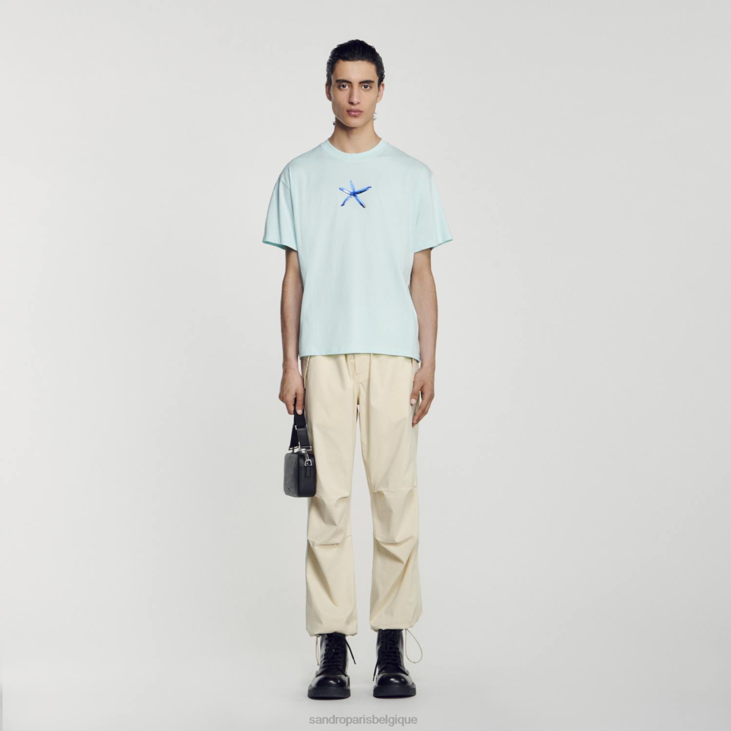 vêtements Sandro Paris t-shirt étoile de mer bleu menthe Hommes XLXD685