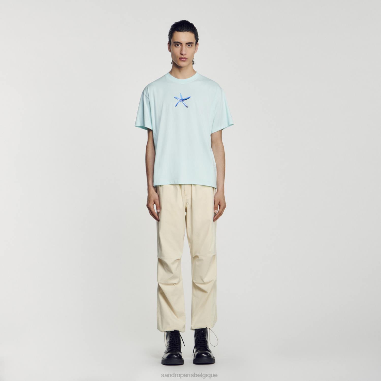 vêtements Sandro Paris t-shirt étoile de mer bleu menthe Hommes XLXD685