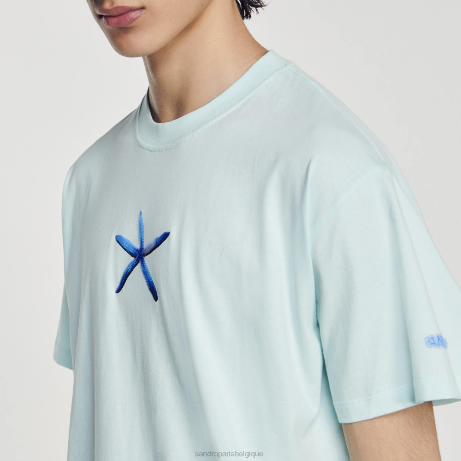 vêtements Sandro Paris t-shirt étoile de mer bleu menthe Hommes XLXD685