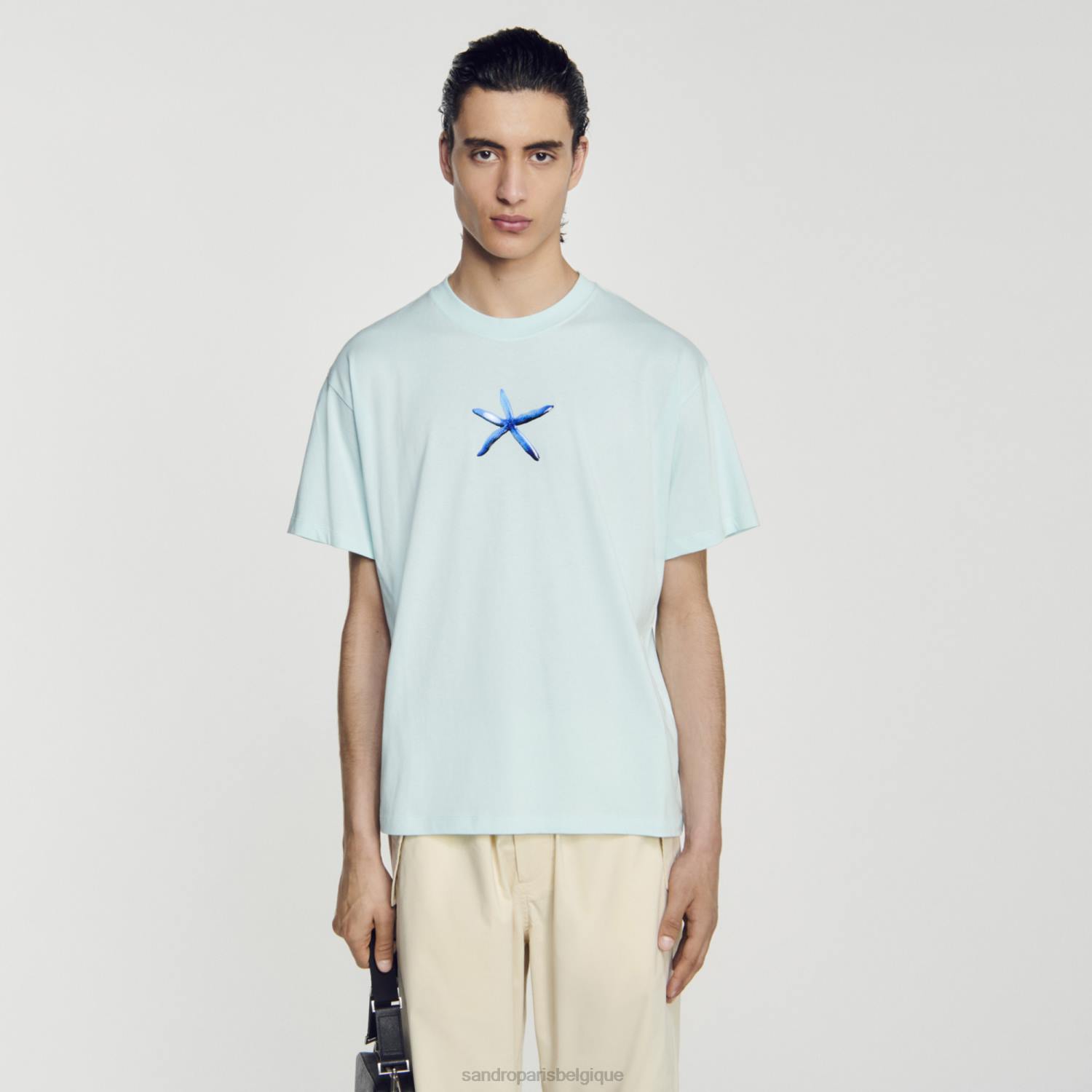 vêtements Sandro Paris t-shirt étoile de mer bleu menthe Hommes XLXD685