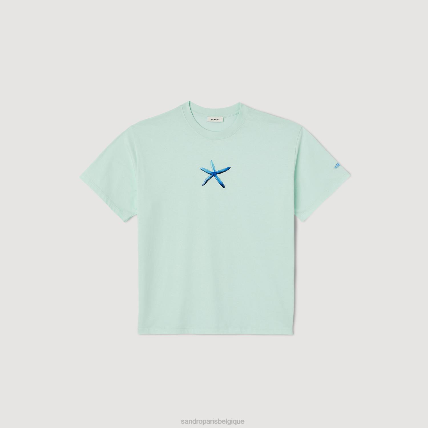 vêtements Sandro Paris t-shirt étoile de mer bleu menthe Hommes XLXD685