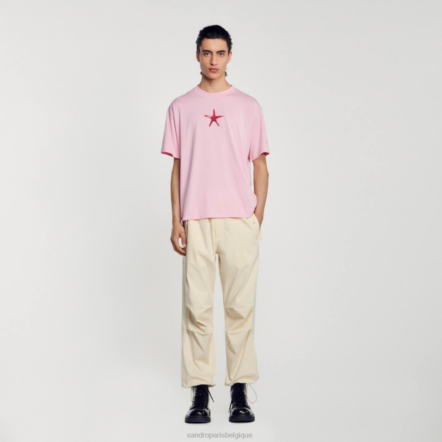 vêtements Sandro Paris t-shirt étoile de mer rose Hommes XLXD591