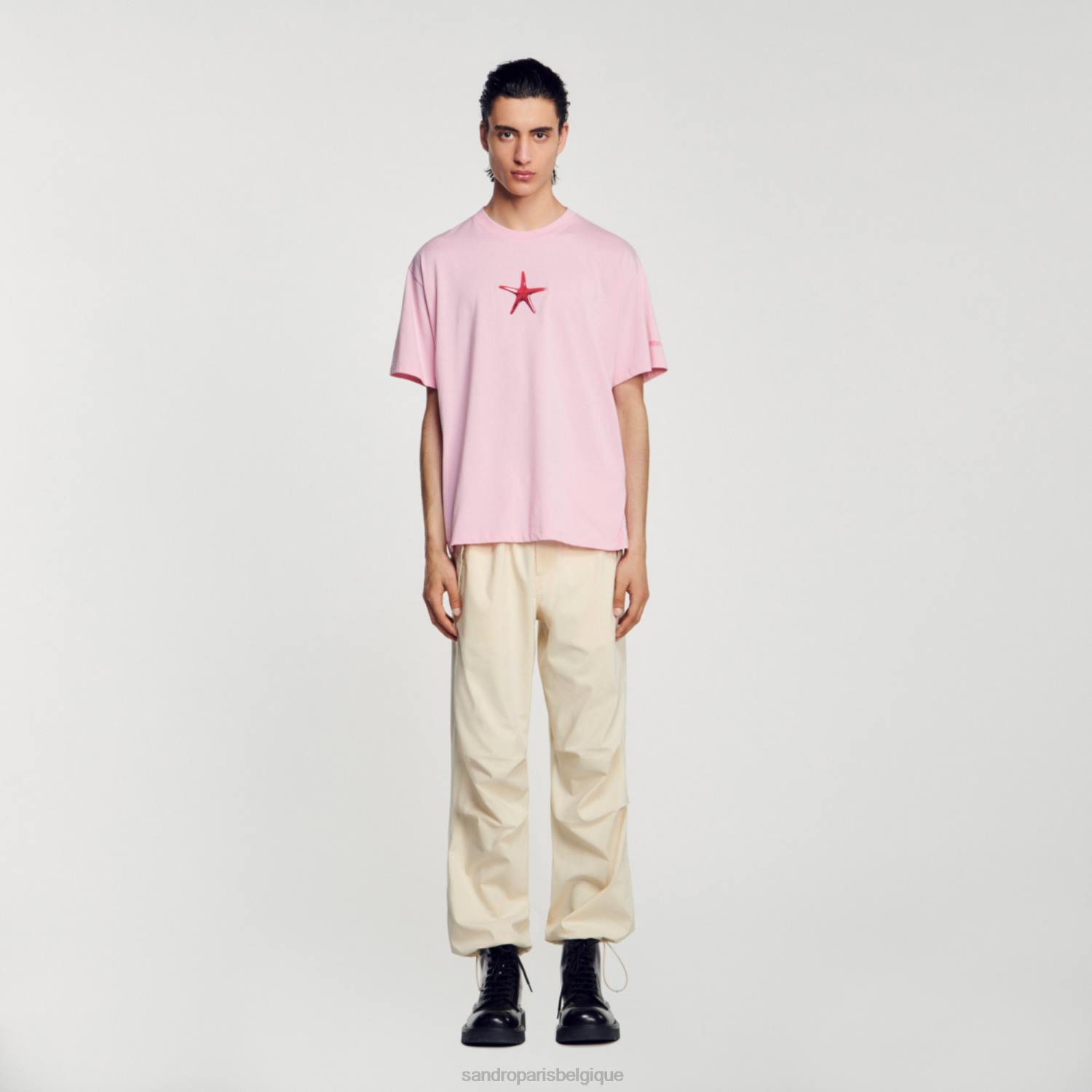 vêtements Sandro Paris t-shirt étoile de mer rose Hommes XLXD591