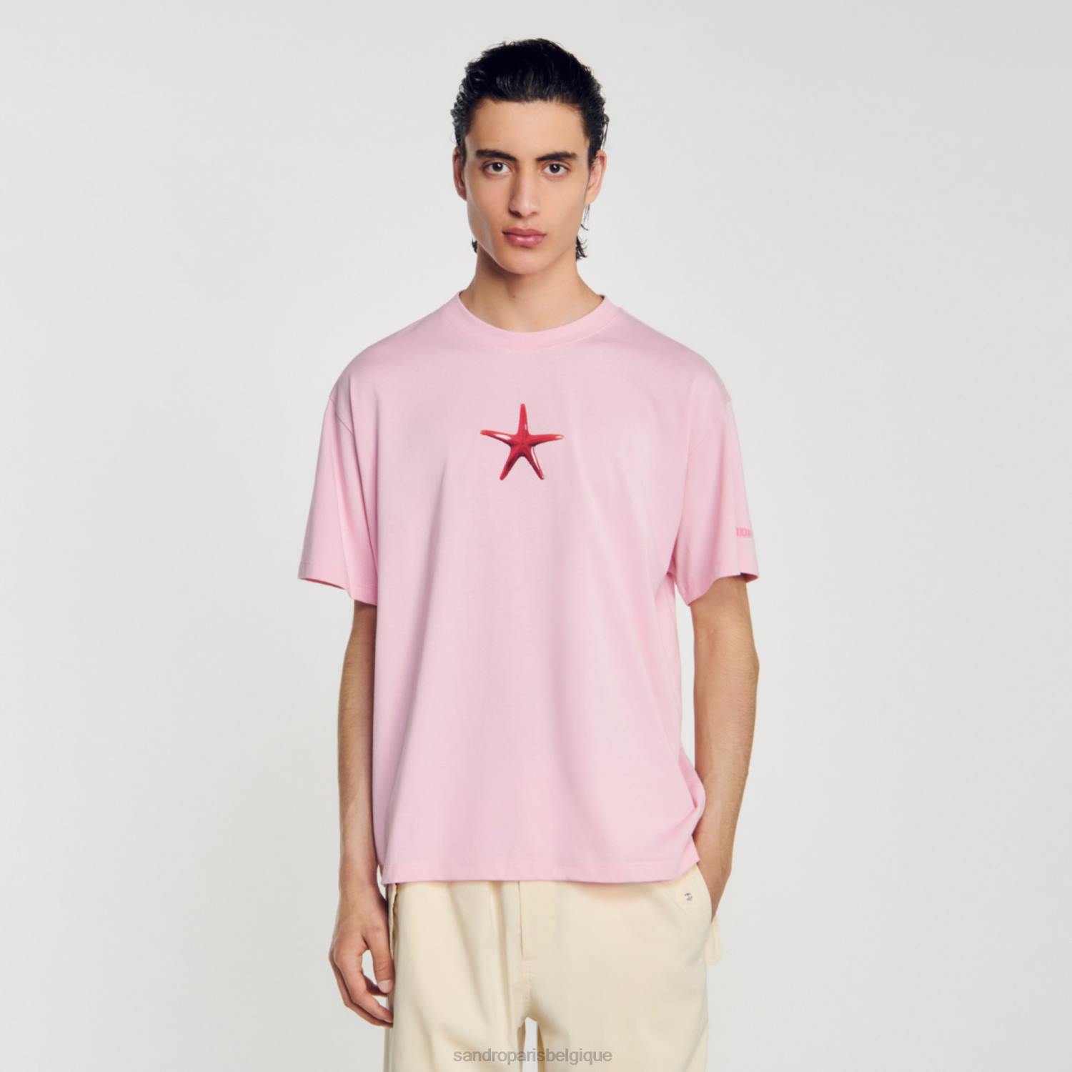 vêtements Sandro Paris t-shirt étoile de mer rose Hommes XLXD591