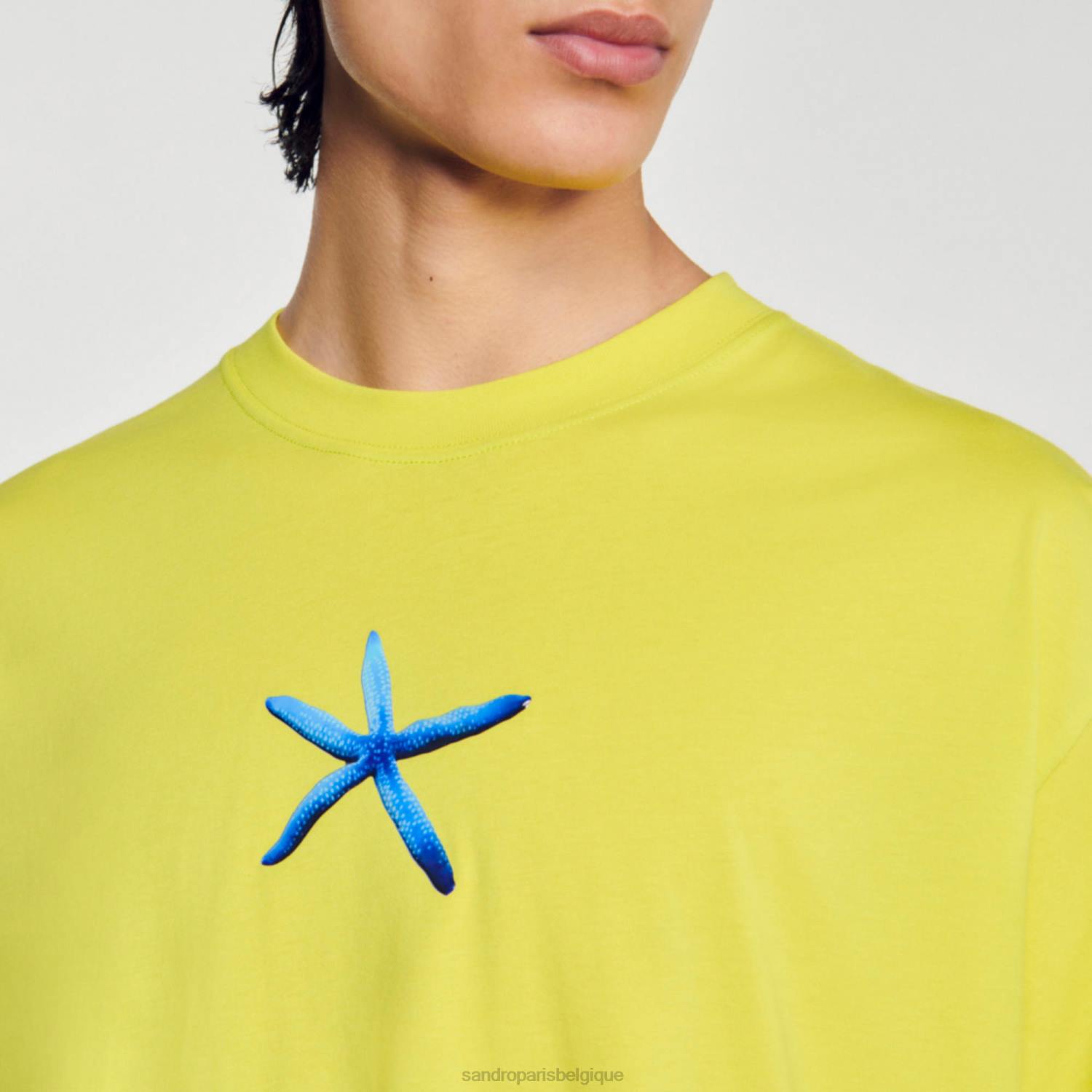 vêtements Sandro Paris t-shirt étoile de mer vert anis Hommes XLXD686