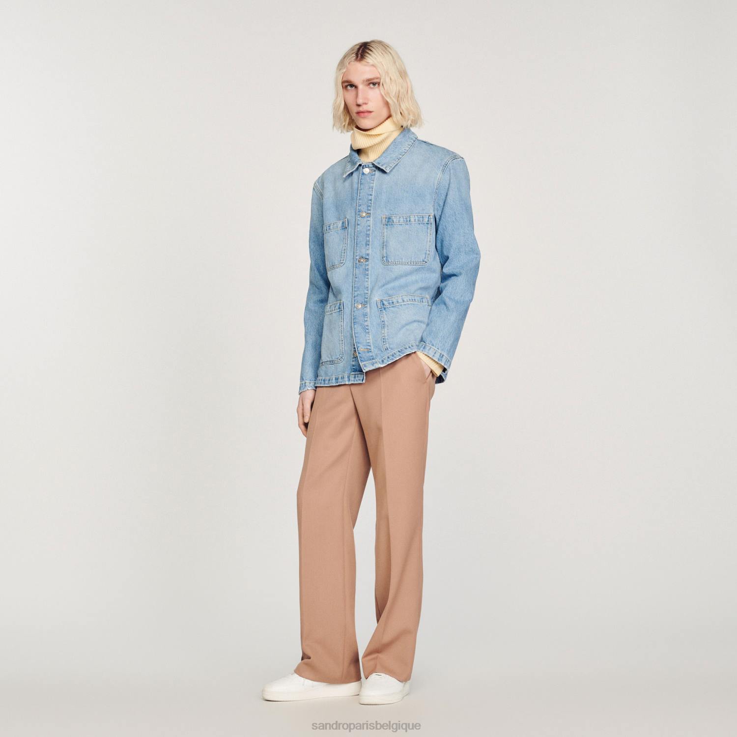 vêtements Sandro Paris veste de travail en jean bleu clair vintage Hommes XLXD743