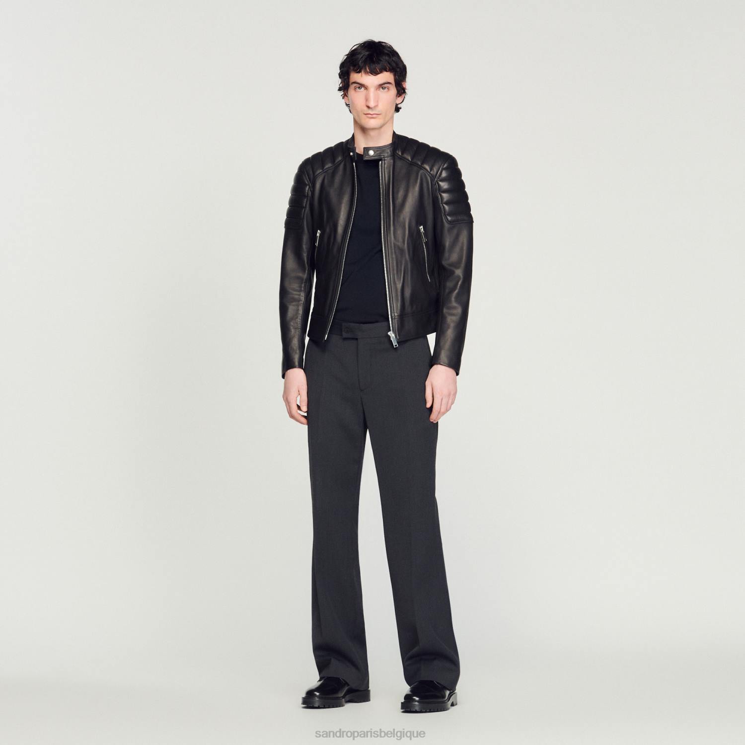 vêtements Sandro Paris veste en cuir avec bordures matelassées noir Hommes XLXD637