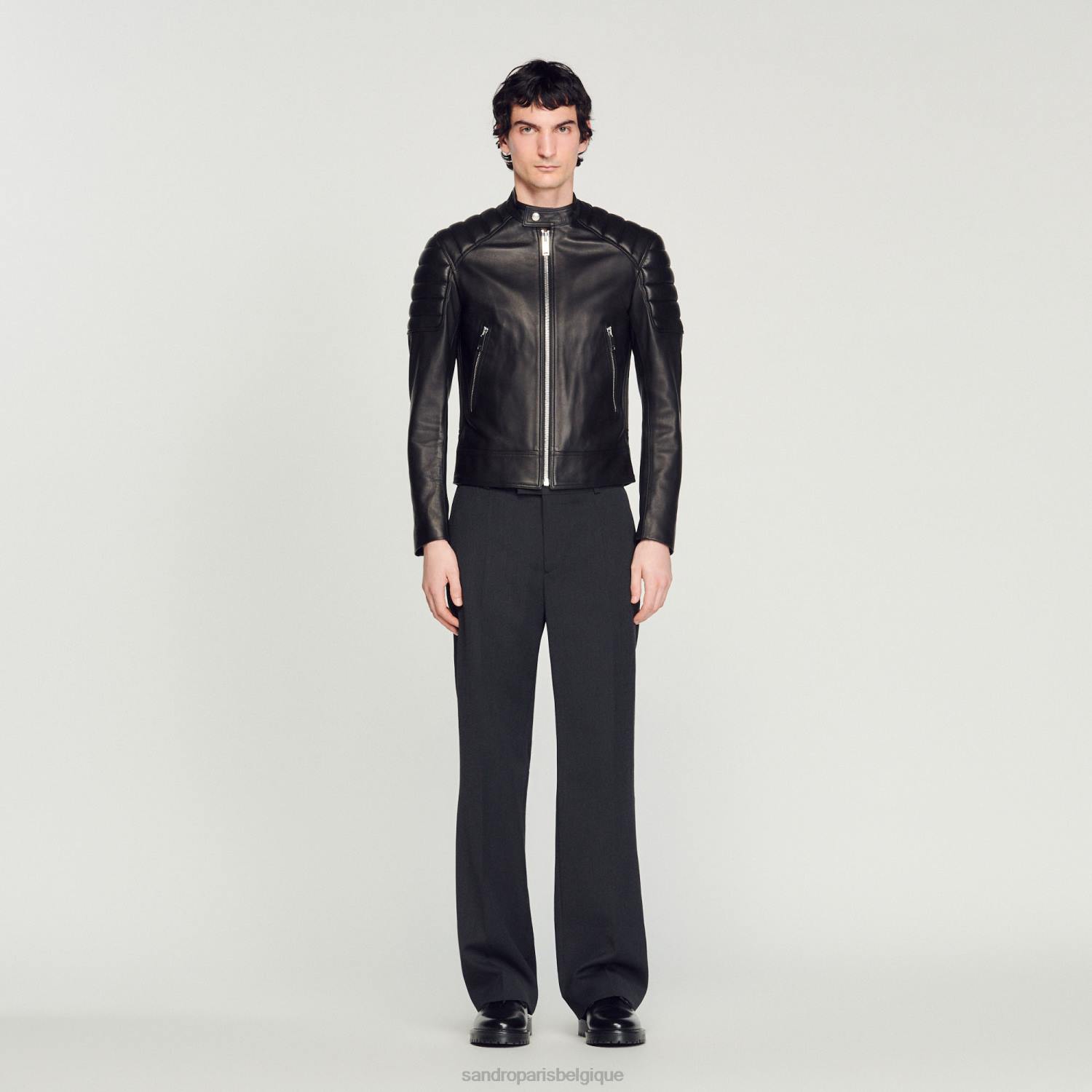 vêtements Sandro Paris veste en cuir avec bordures matelassées noir Hommes XLXD637