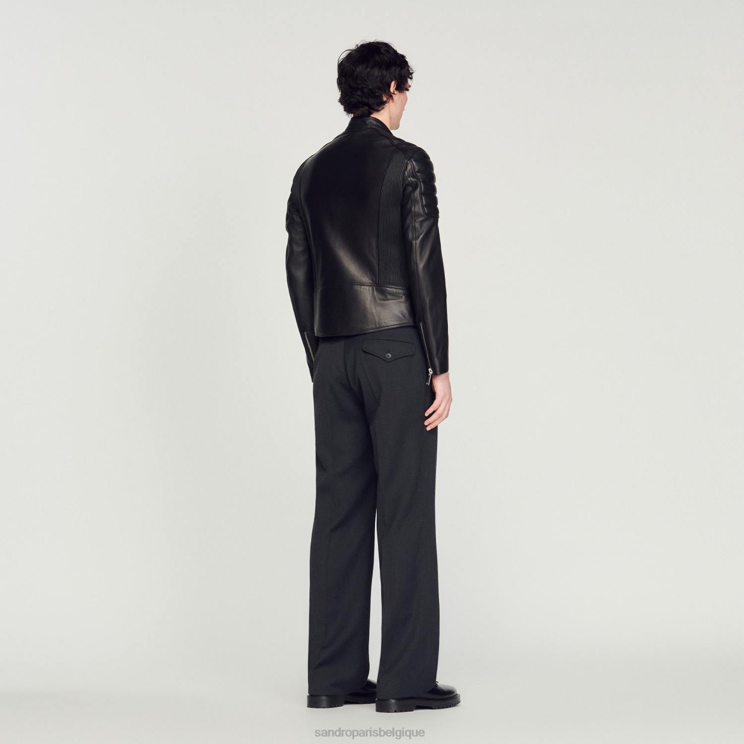 vêtements Sandro Paris veste en cuir avec bordures matelassées noir Hommes XLXD637