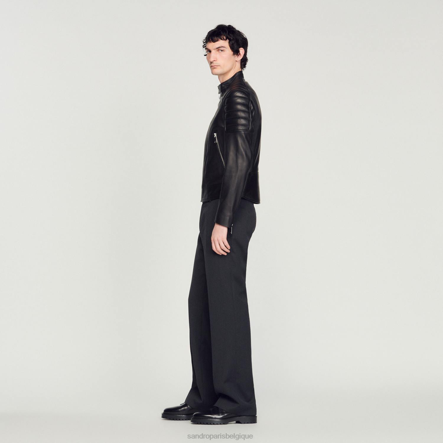 vêtements Sandro Paris veste en cuir avec bordures matelassées noir Hommes XLXD637
