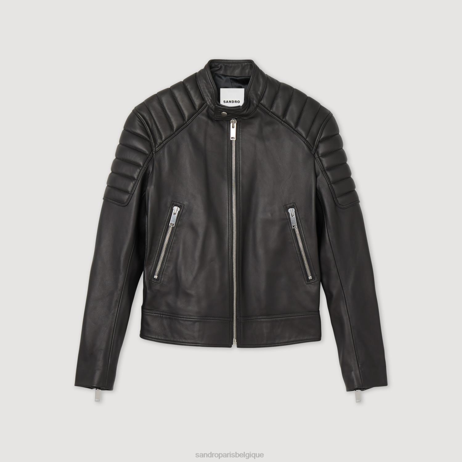 vêtements Sandro Paris veste en cuir avec bordures matelassées noir Hommes XLXD637
