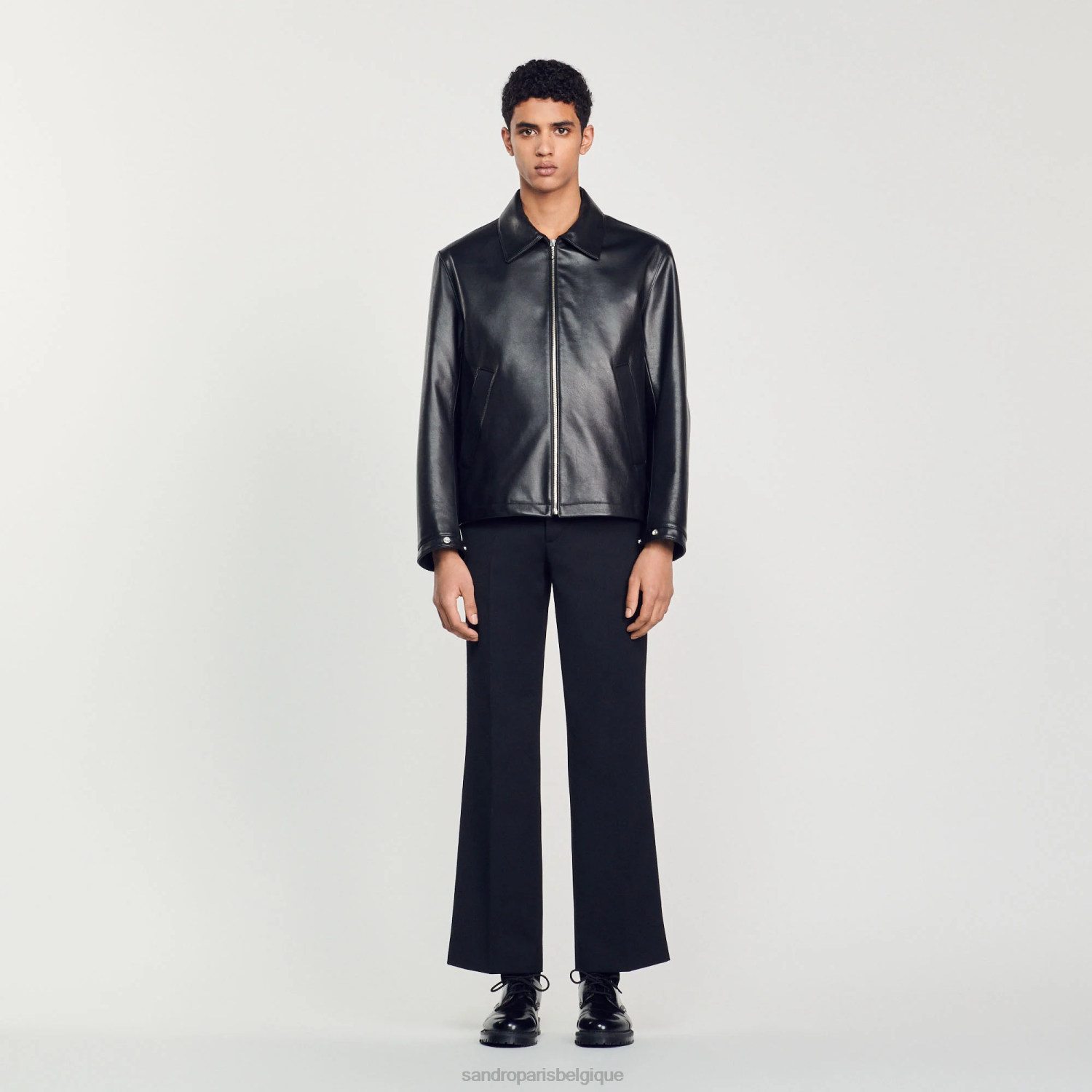 vêtements Sandro Paris veste en cuir lisse noir Hommes XLXD583