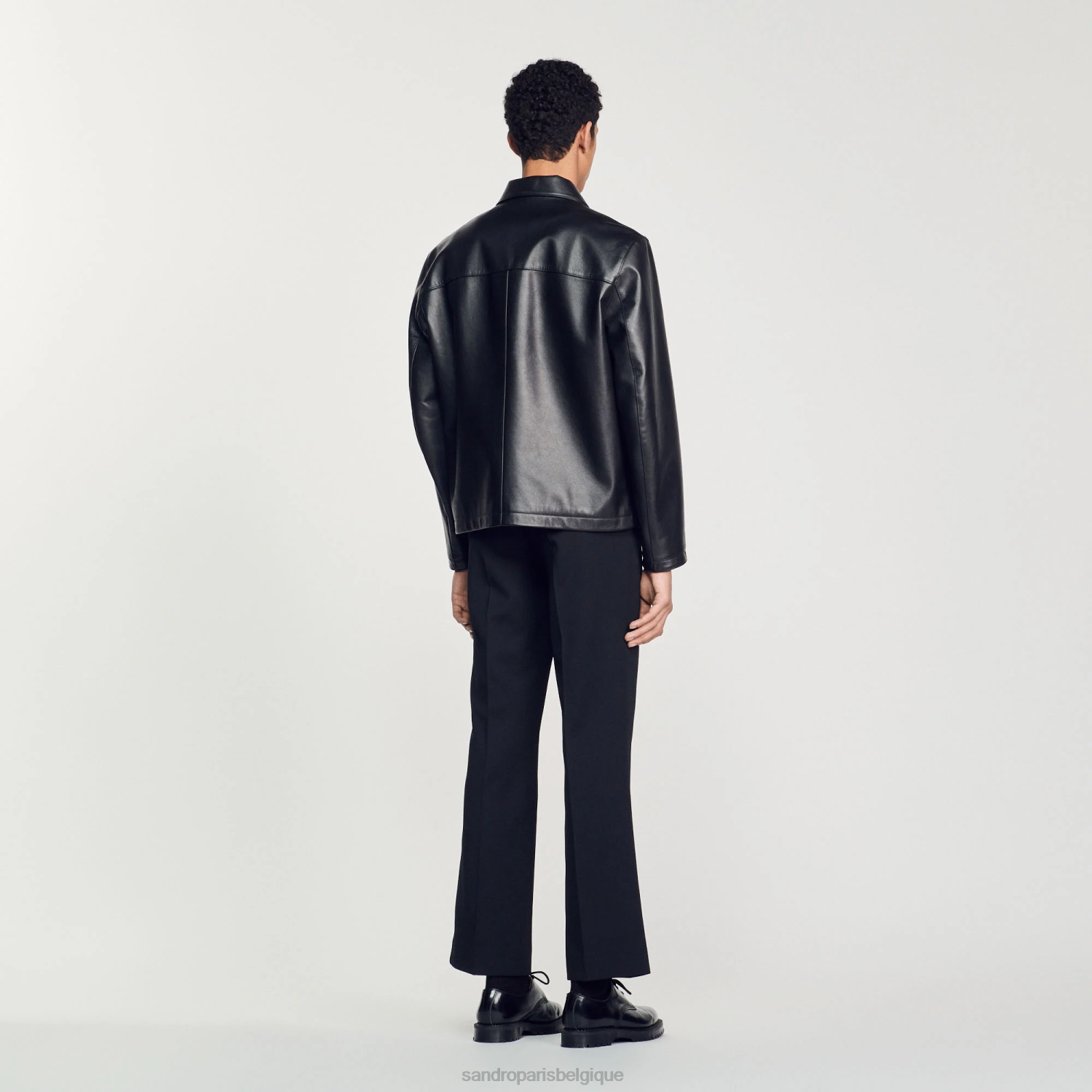 vêtements Sandro Paris veste en cuir lisse noir Hommes XLXD583