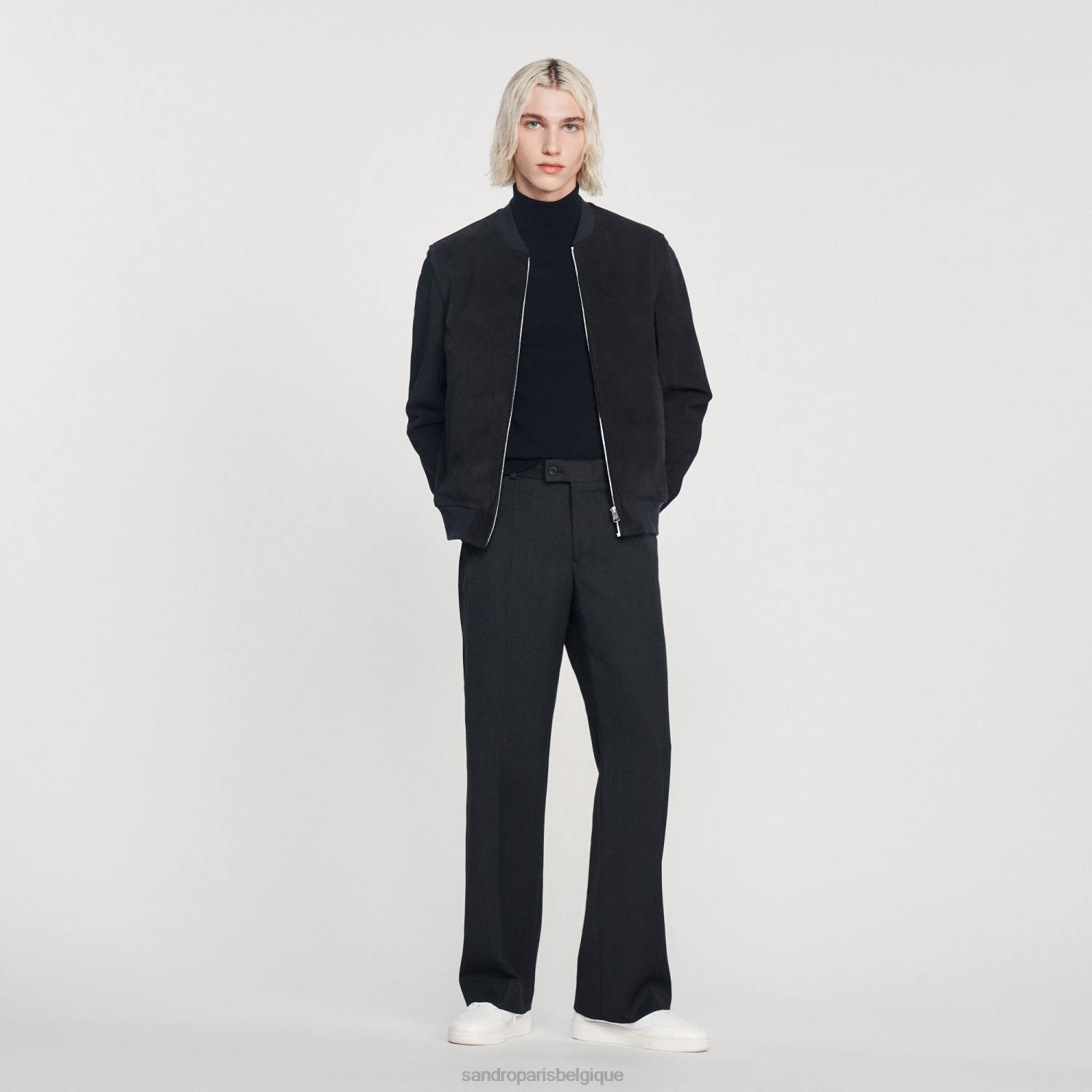 vêtements Sandro Paris veste en cuir suédé bleu marine Hommes XLXD622