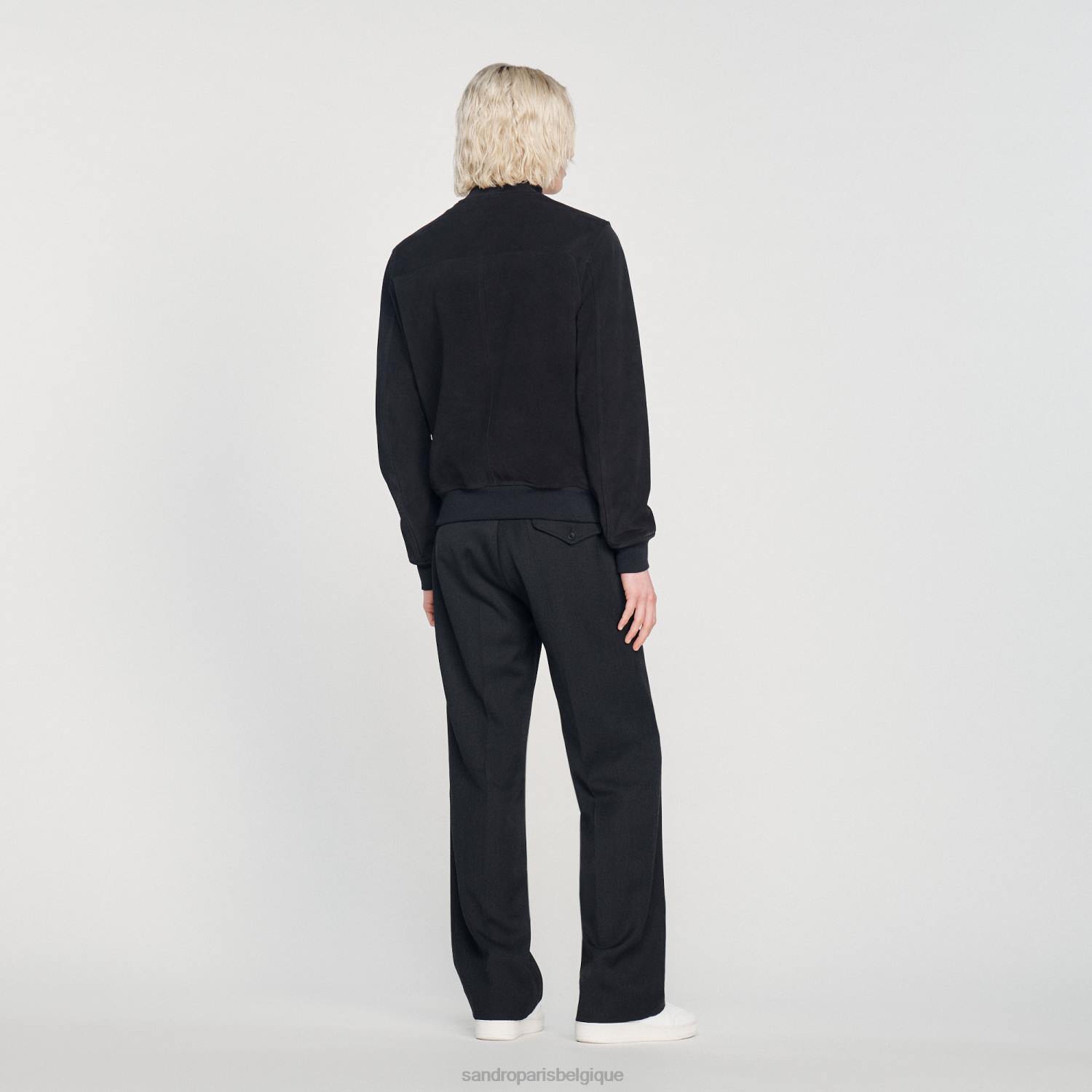 vêtements Sandro Paris veste en cuir suédé bleu marine Hommes XLXD622