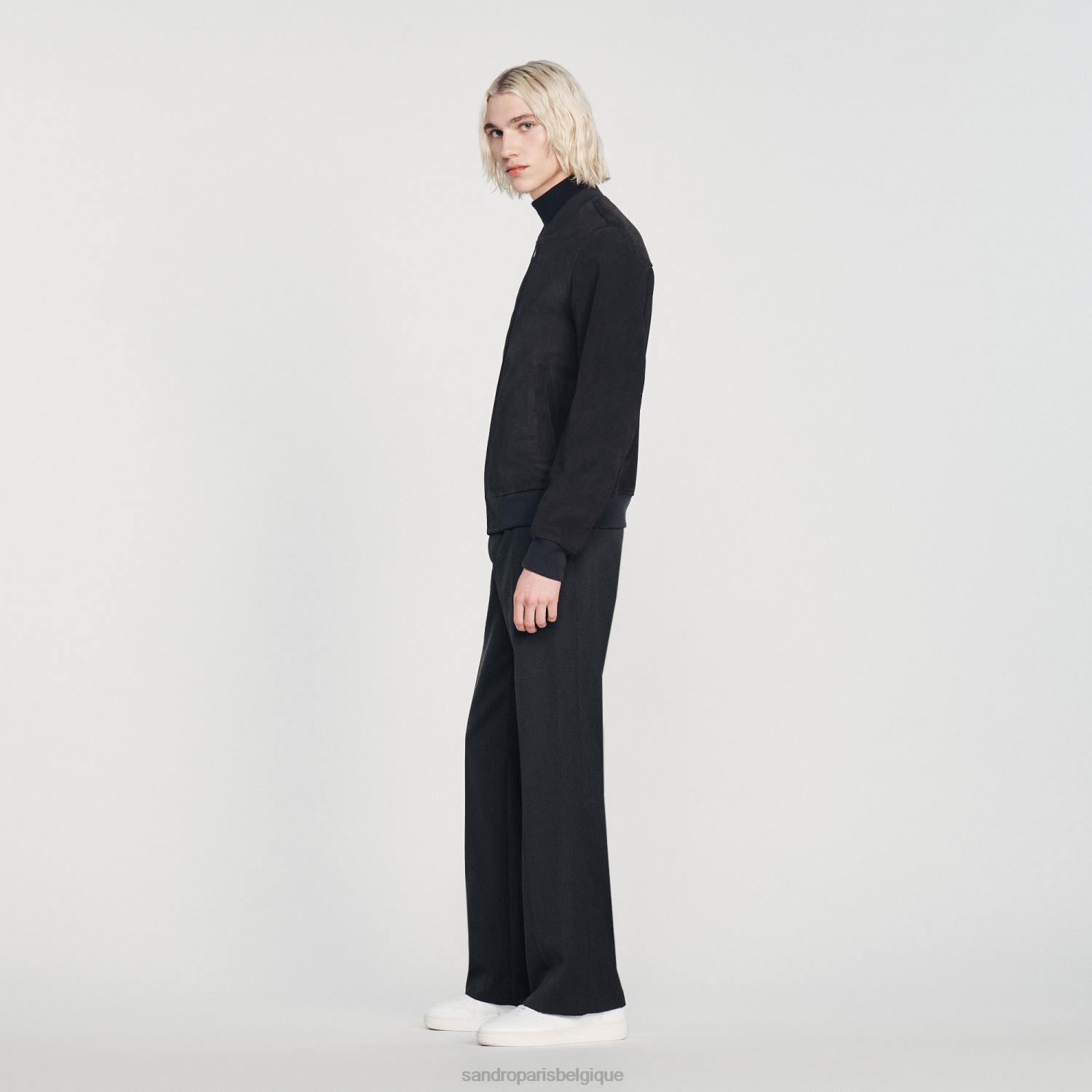 vêtements Sandro Paris veste en cuir suédé bleu marine Hommes XLXD622