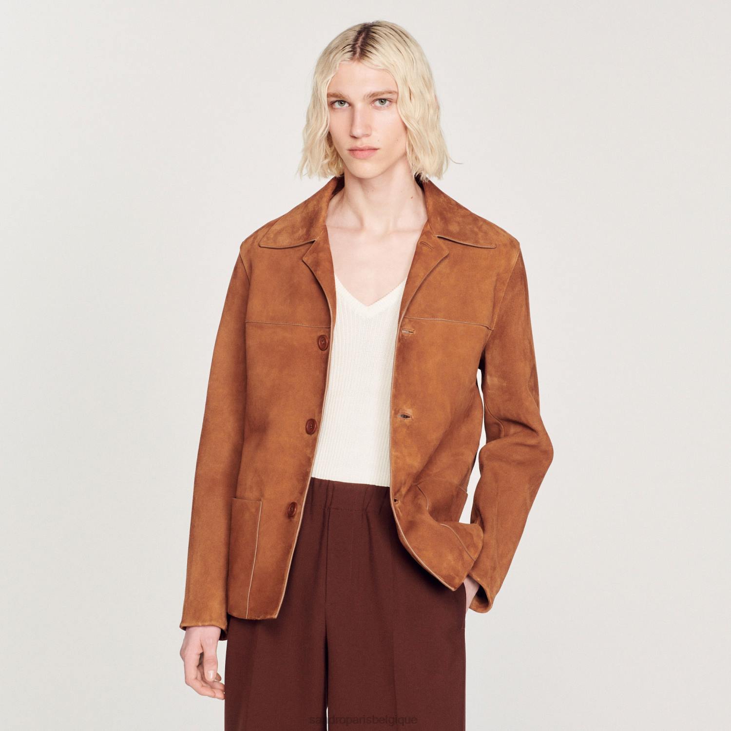 vêtements Sandro Paris veste en daim brun Hommes XLXD749
