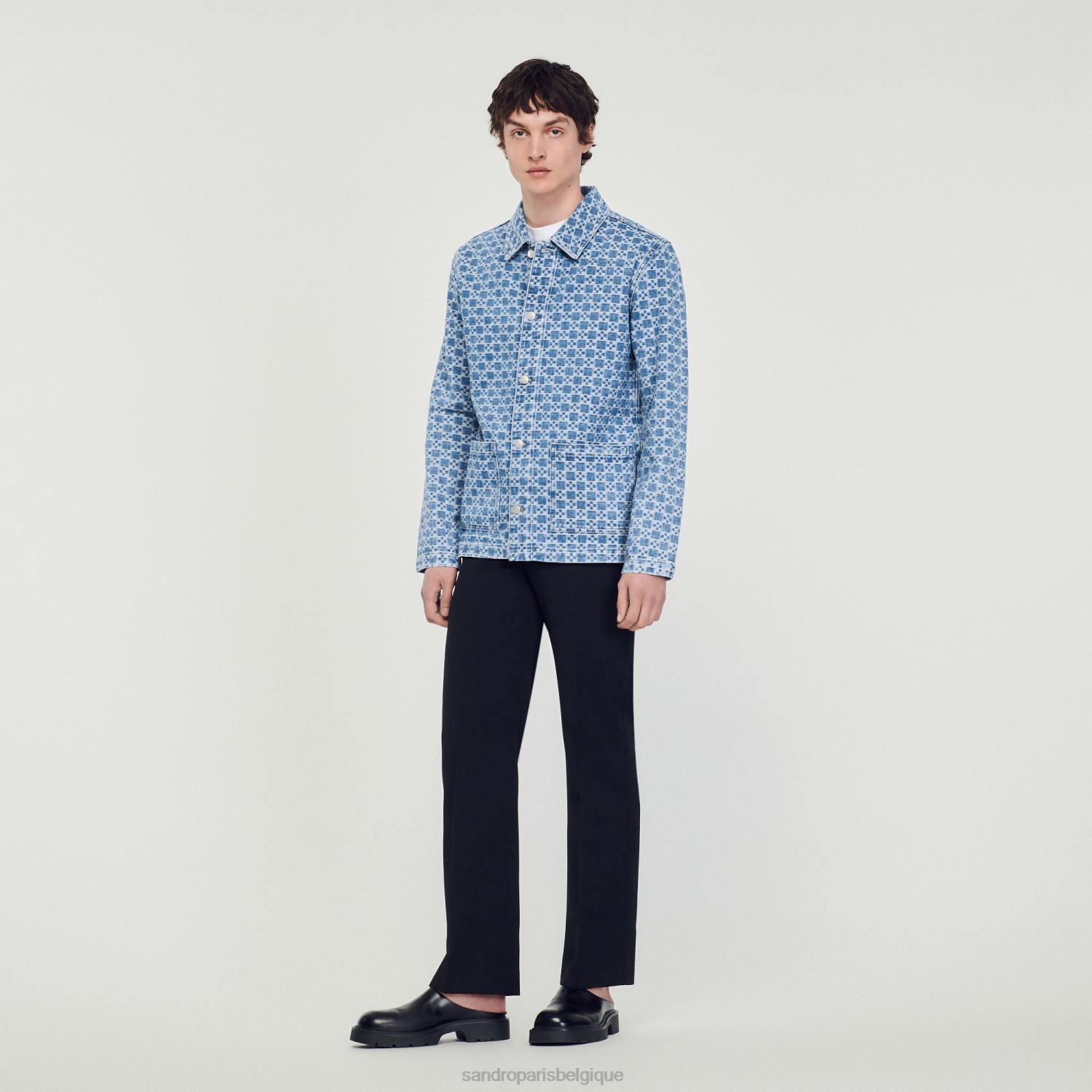 vêtements Sandro Paris veste en jean à croix carrée bleu vintage Hommes XLXD690
