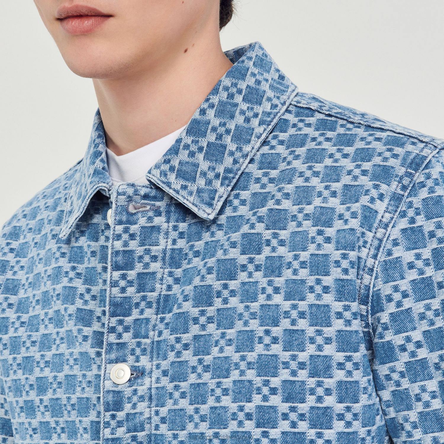vêtements Sandro Paris veste en jean à croix carrée bleu vintage Hommes XLXD690