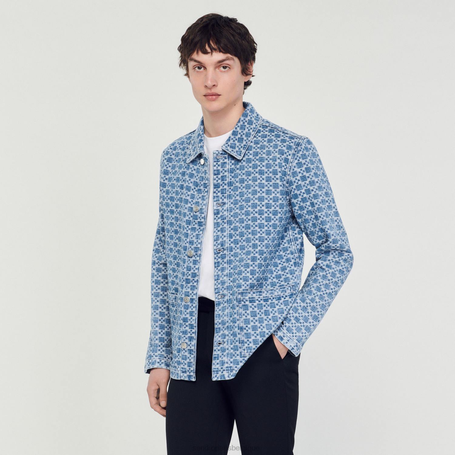 vêtements Sandro Paris veste en jean à croix carrée bleu vintage Hommes XLXD690