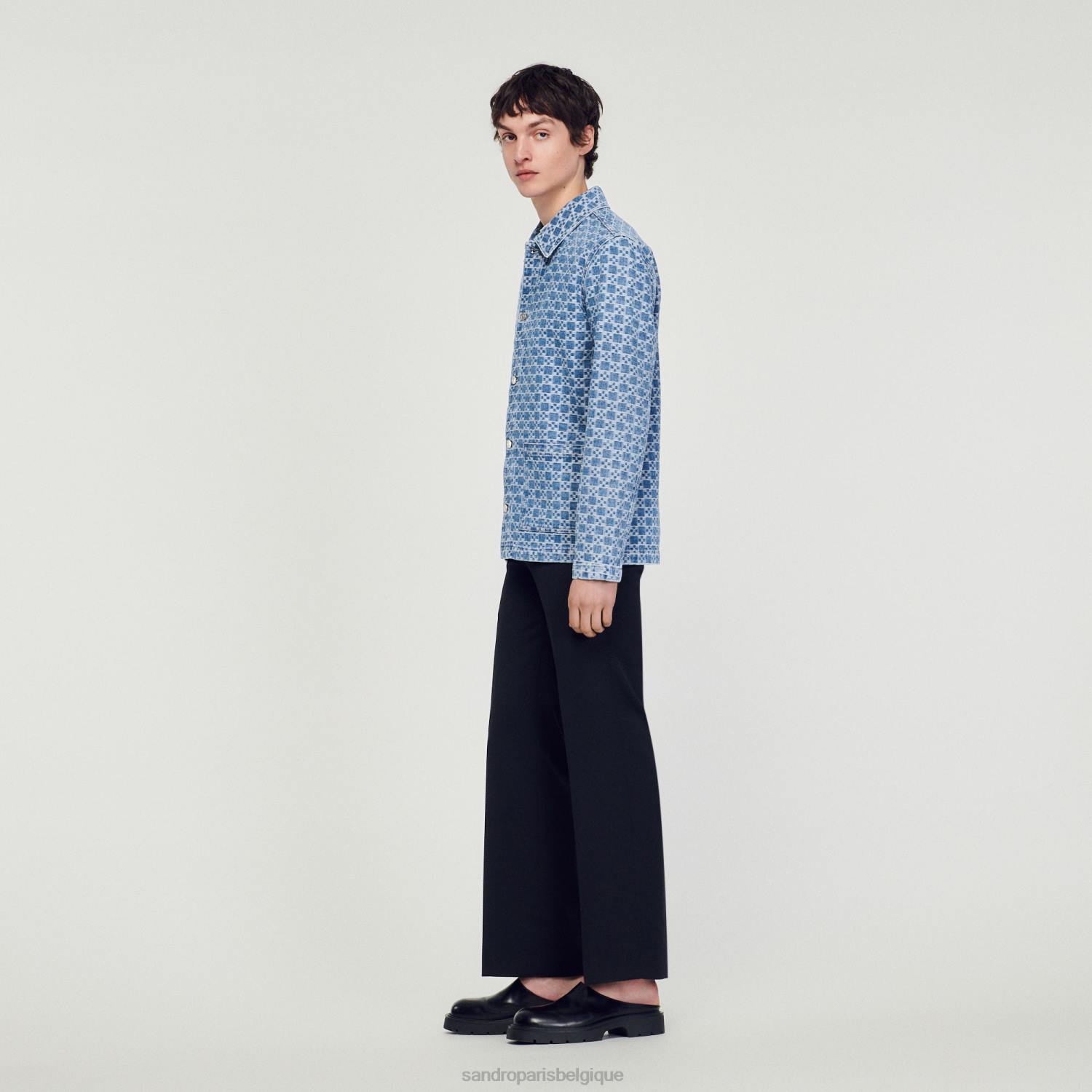 vêtements Sandro Paris veste en jean à croix carrée bleu vintage Hommes XLXD690
