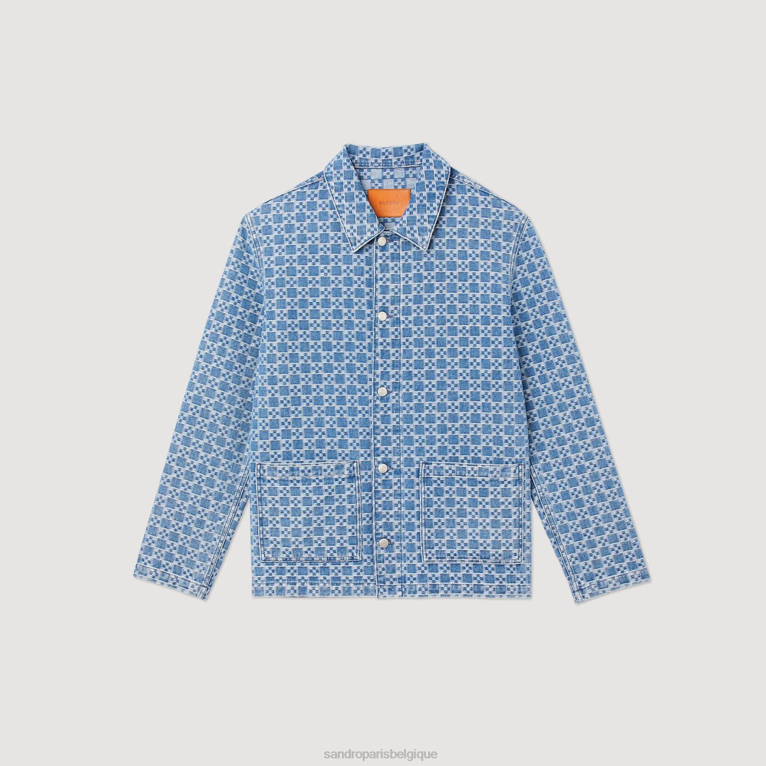 vêtements Sandro Paris veste en jean à croix carrée bleu vintage Hommes XLXD690