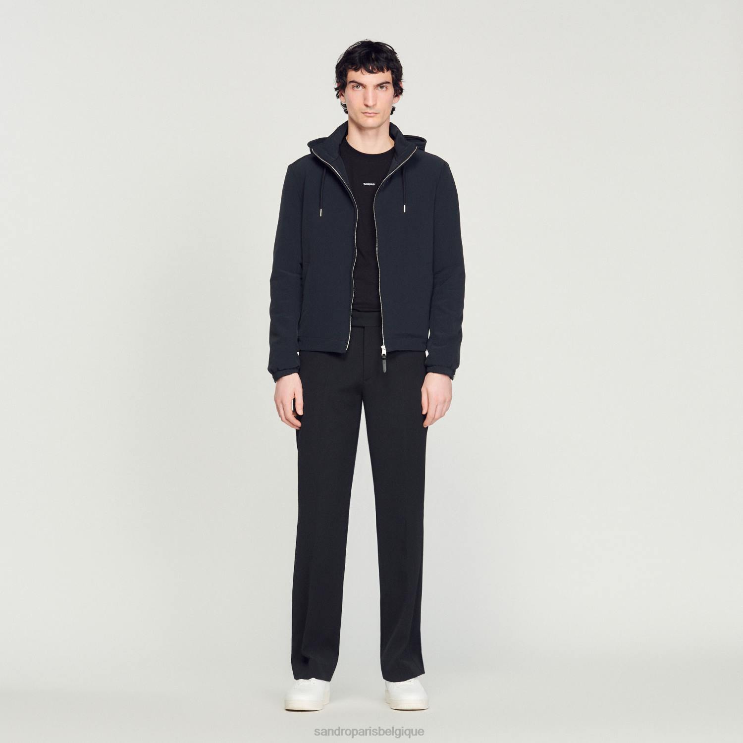 vêtements Sandro Paris veste en tissu technique bleu marine Hommes XLXD644