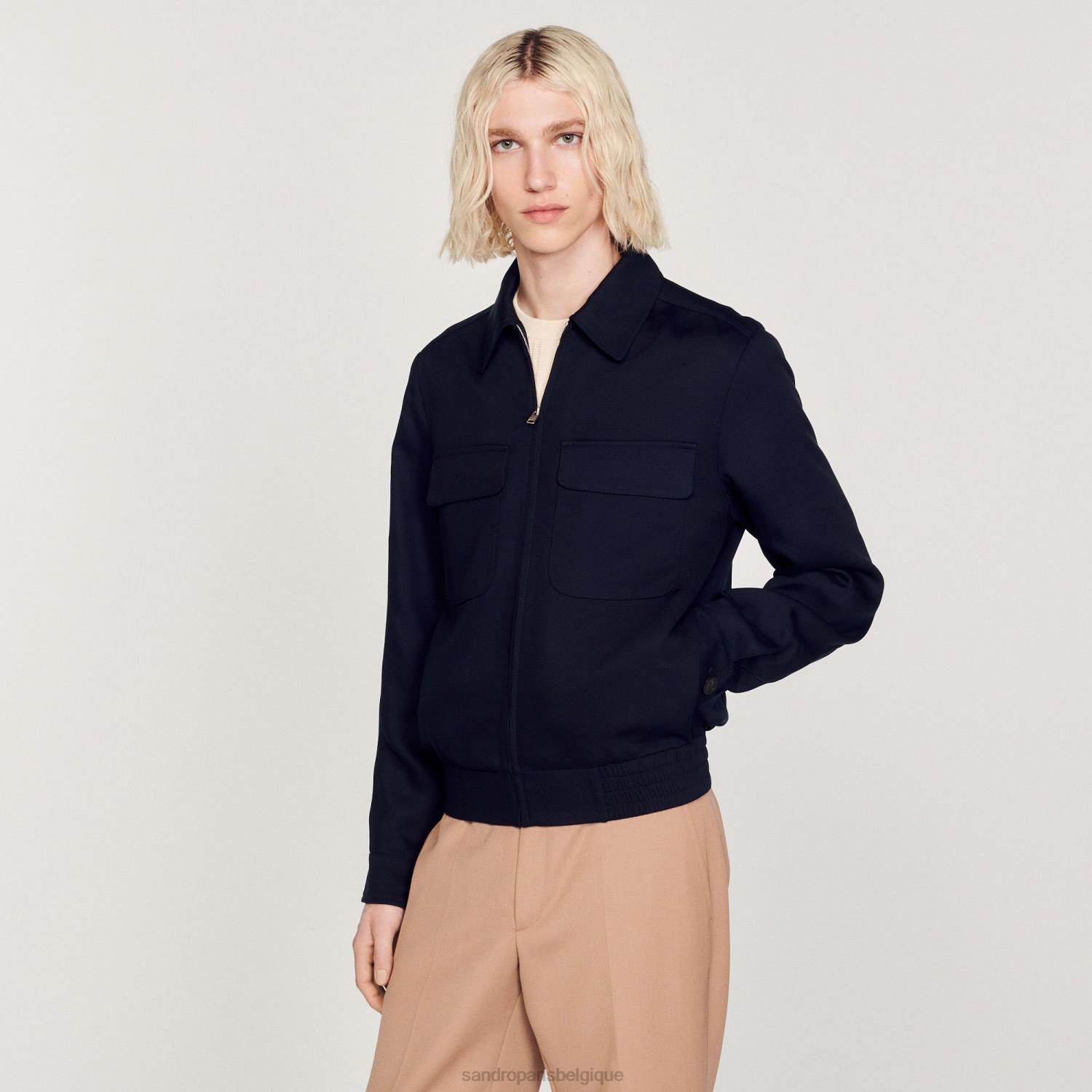 vêtements Sandro Paris veste fluide bleu marine Hommes XLXD619
